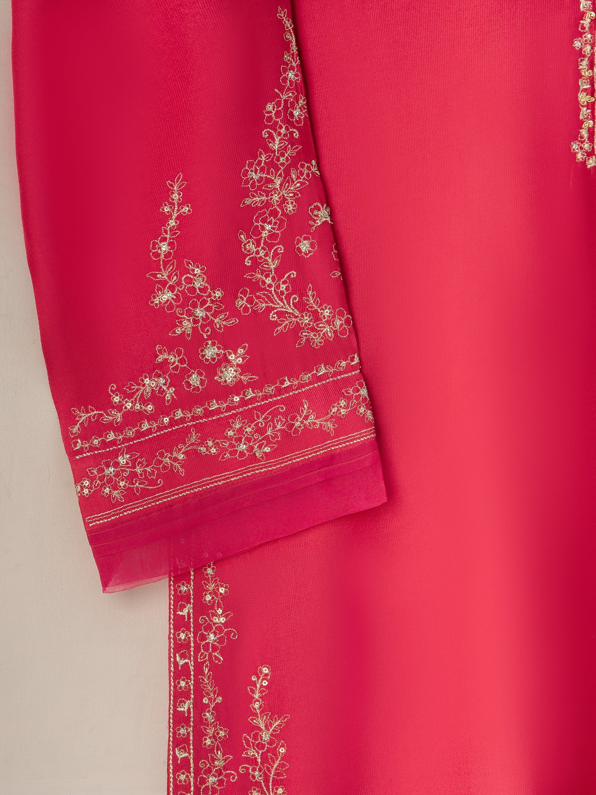 2 Piece- Pure Silk Net Embroidered Suit S111127 - Image 3