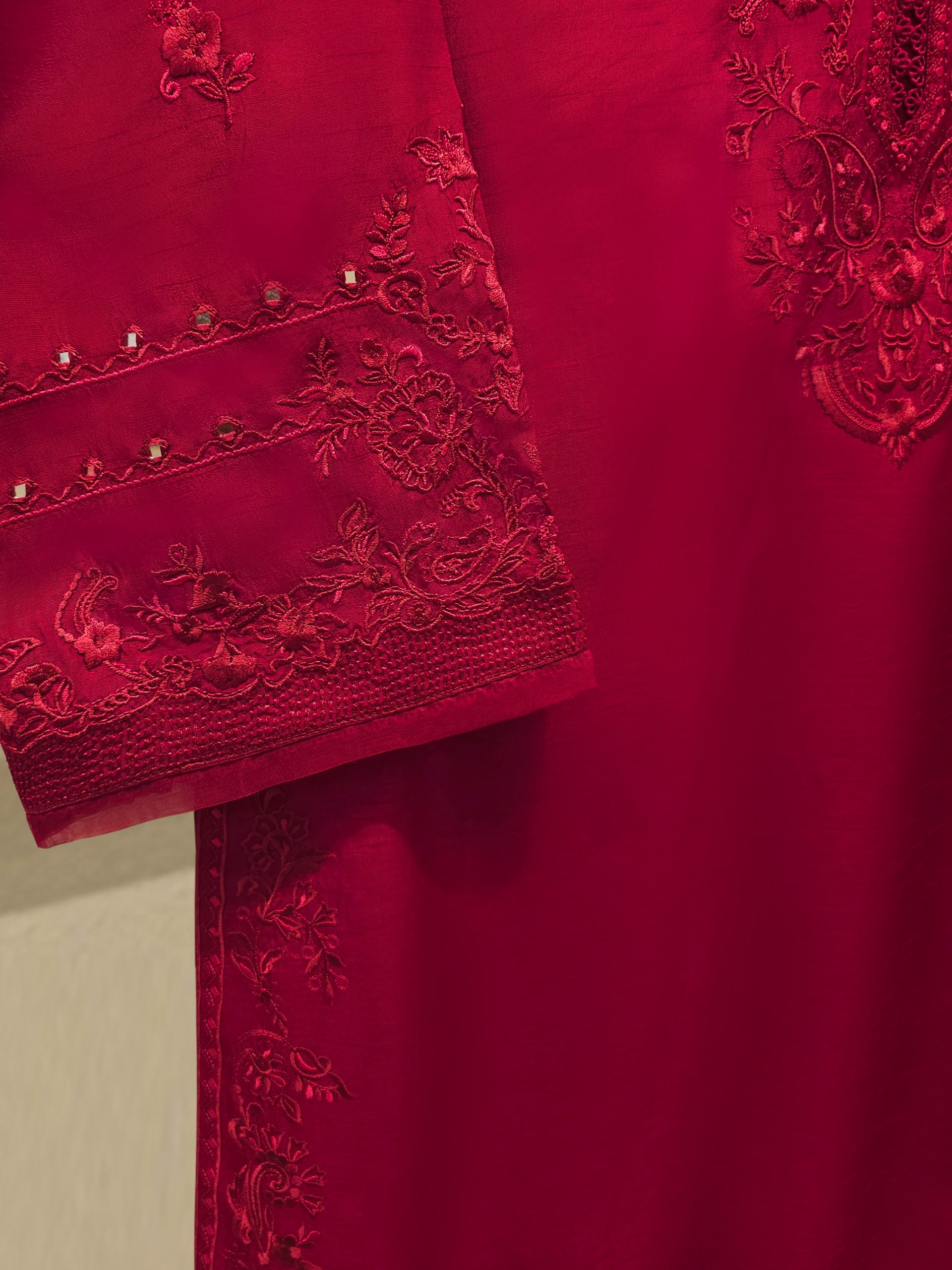 2 Piece- Pure Korean Silk Embroidered Suit S112914 - Image 3
