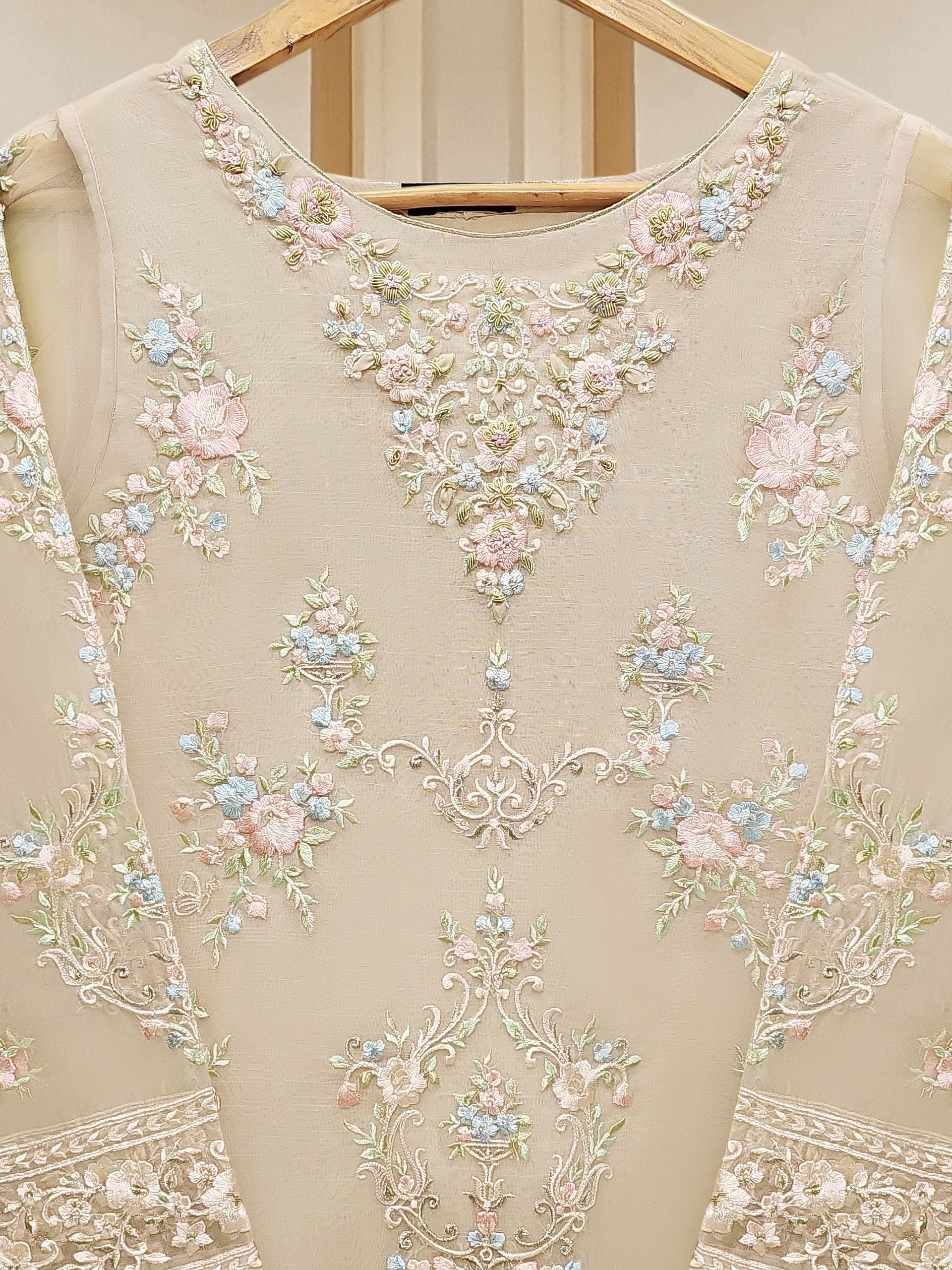 2 Piece - Pure Organza Embroidered Suit S110426 - Image 2
