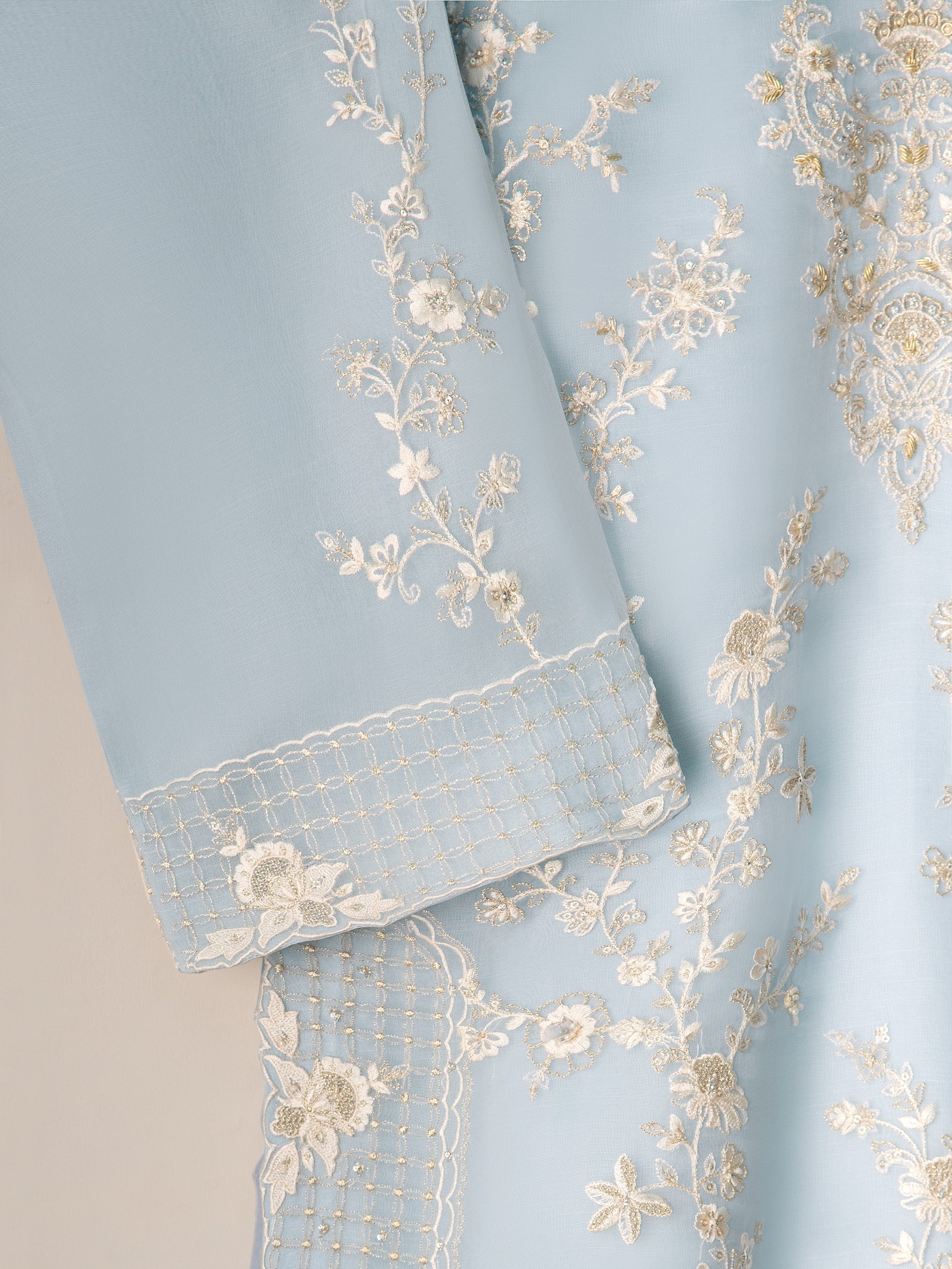 2 Piece - Pure Organza Embroidered Suit S111242 - Image 3