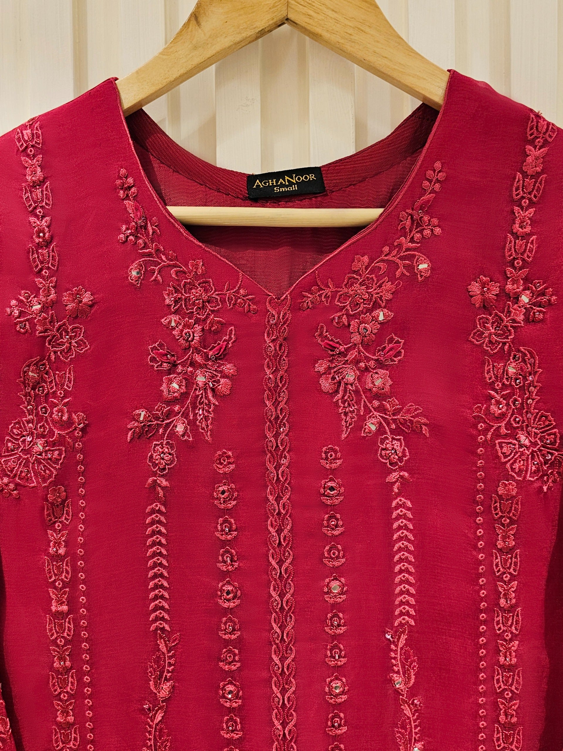 2 Piece - Pure Organza Embroidered Suit S111356 - Image 2