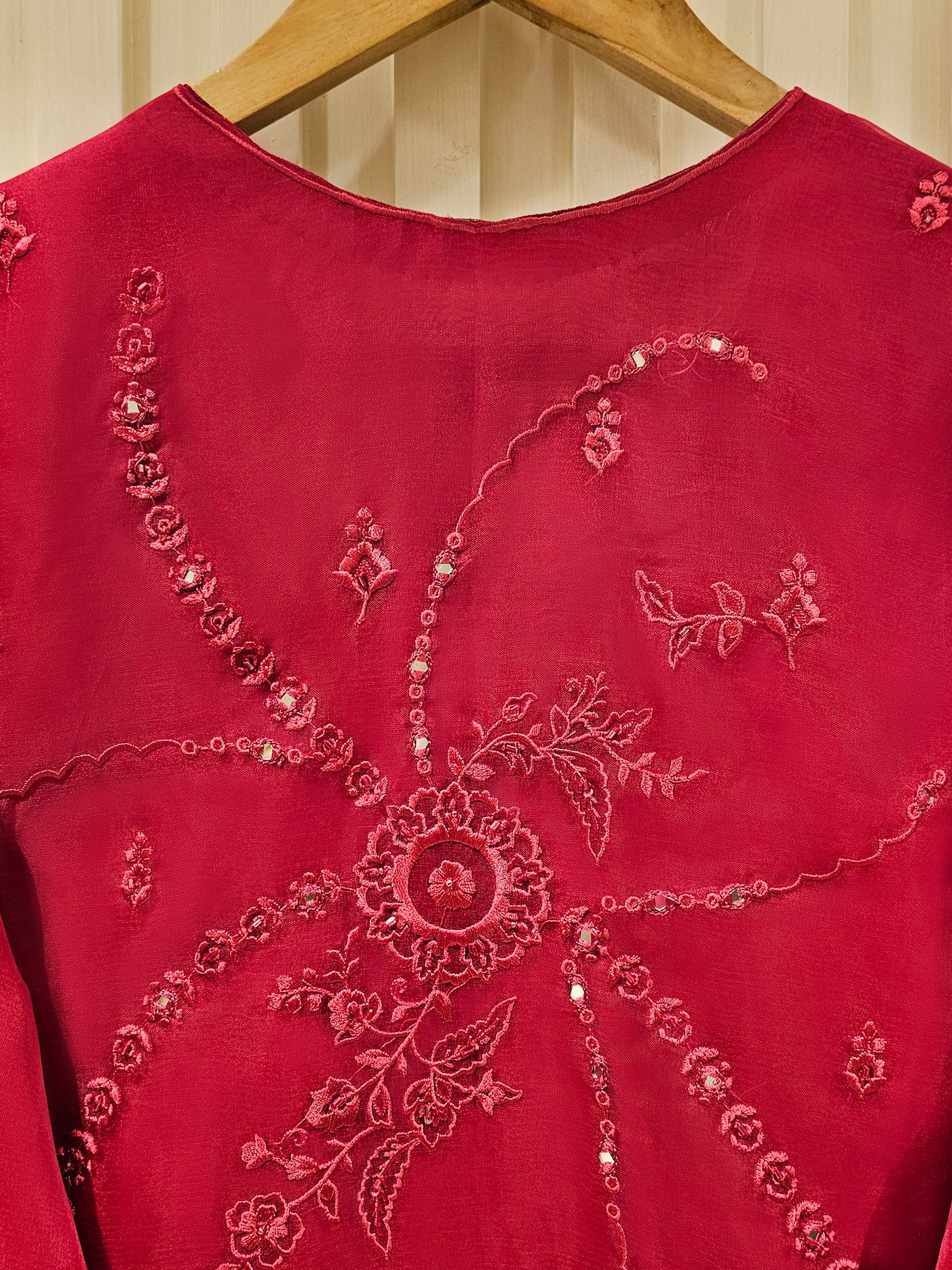 2 Piece - Pure Organza Embroidered Suit S111356 - Image 5