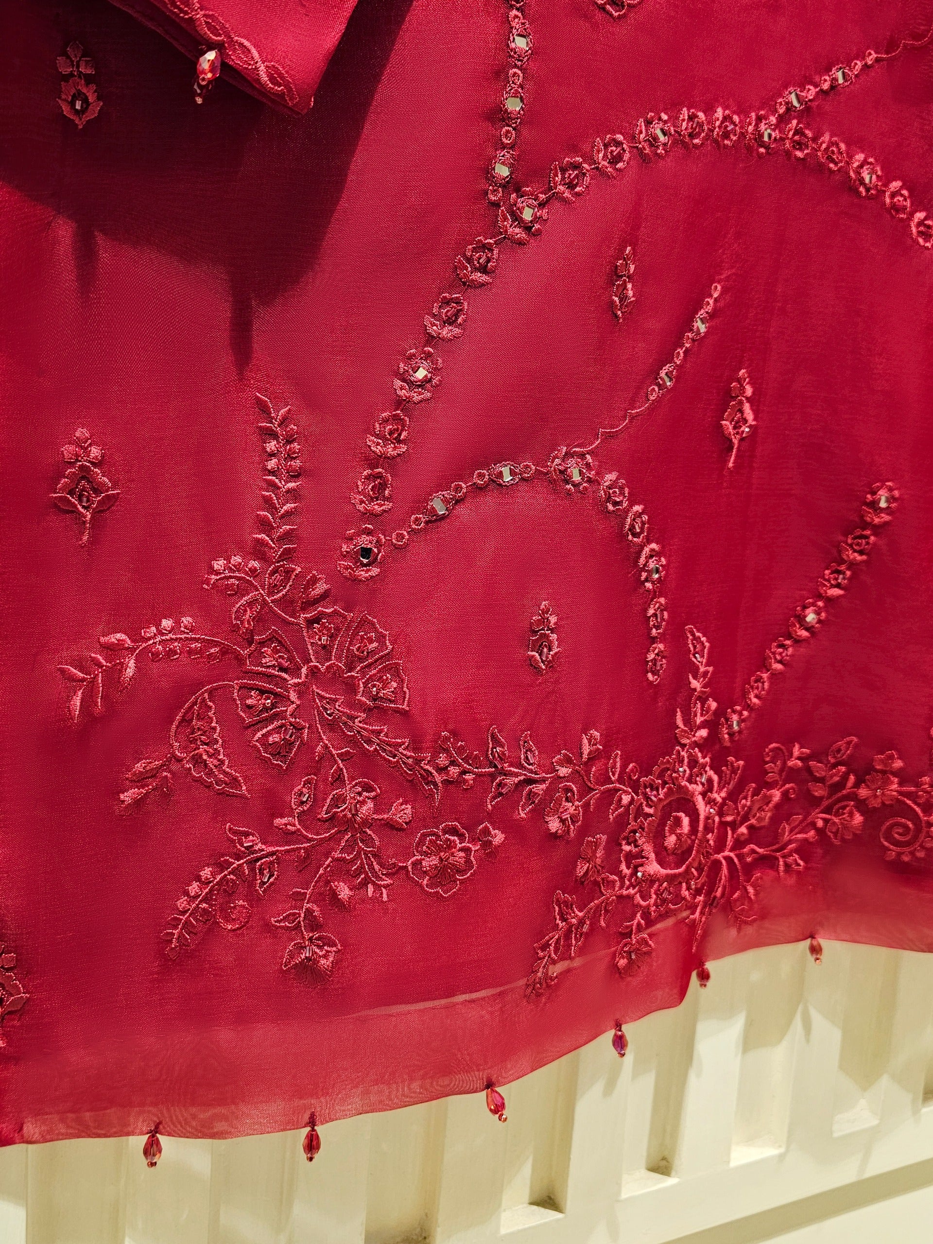2 Piece - Pure Organza Embroidered Suit S111356 - Image 6