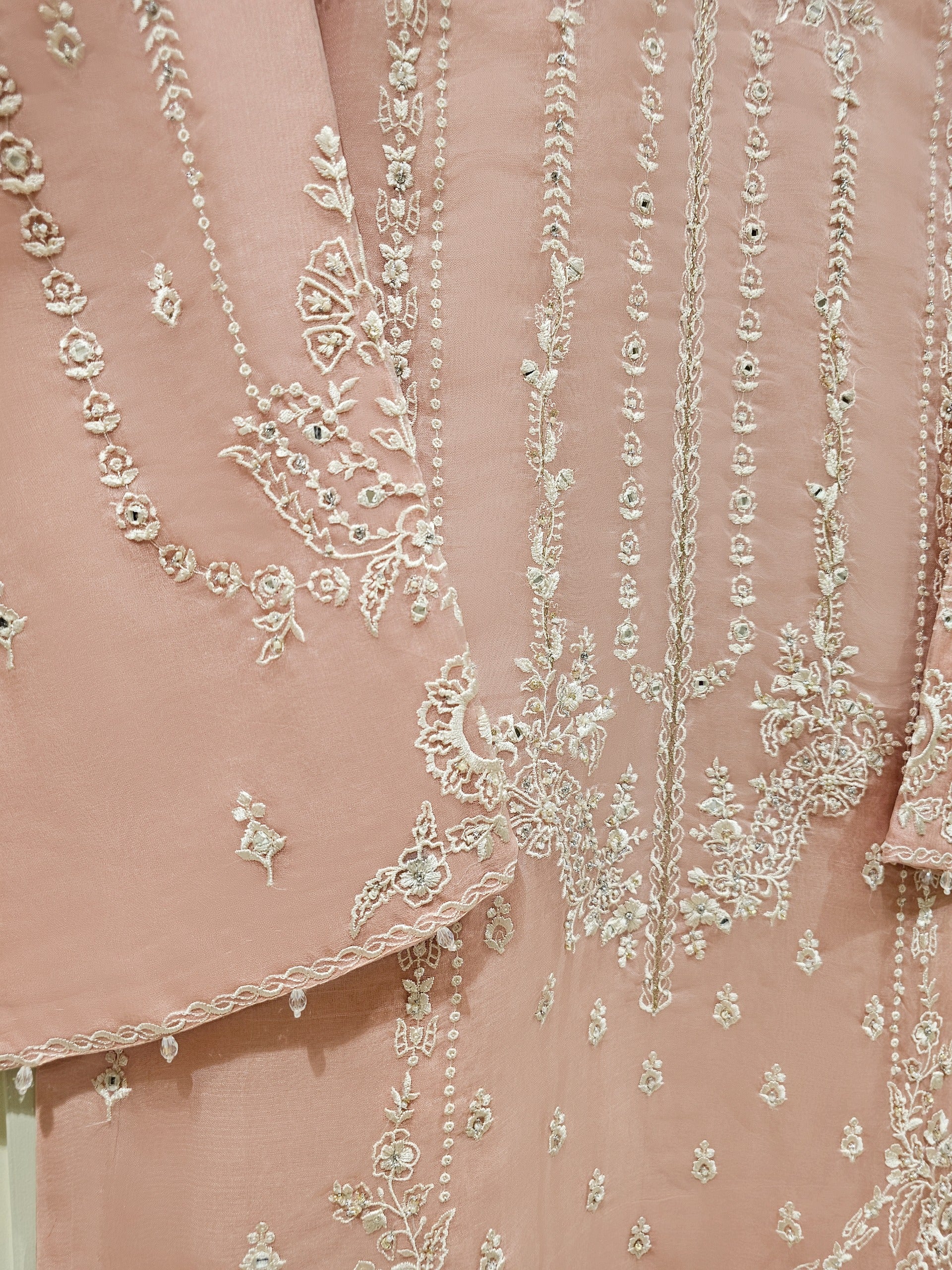 2 Piece - Pure Organza Embroidered Suit S111366 - Image 2