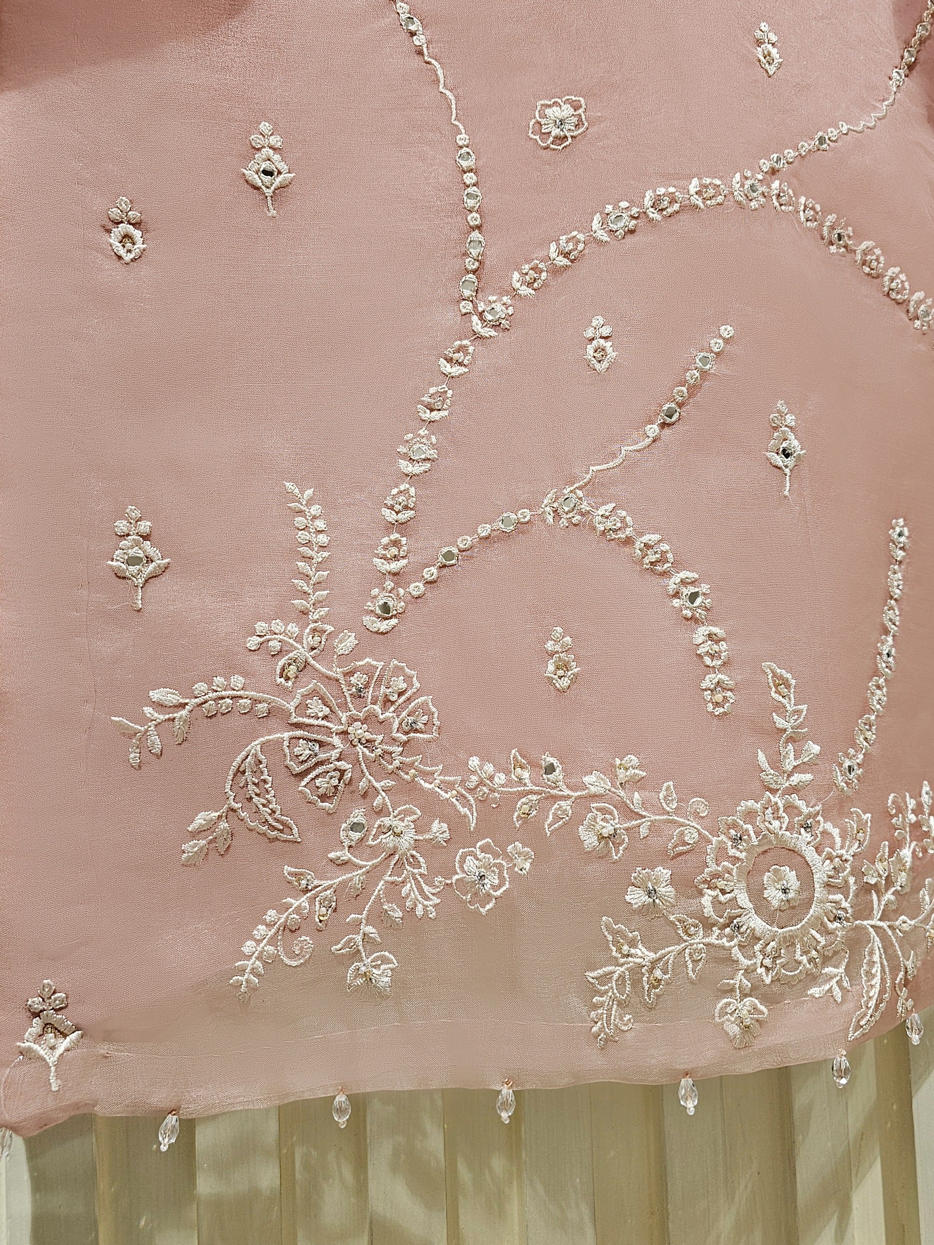 2 Piece - Pure Organza Embroidered Suit S111366 - Image 6