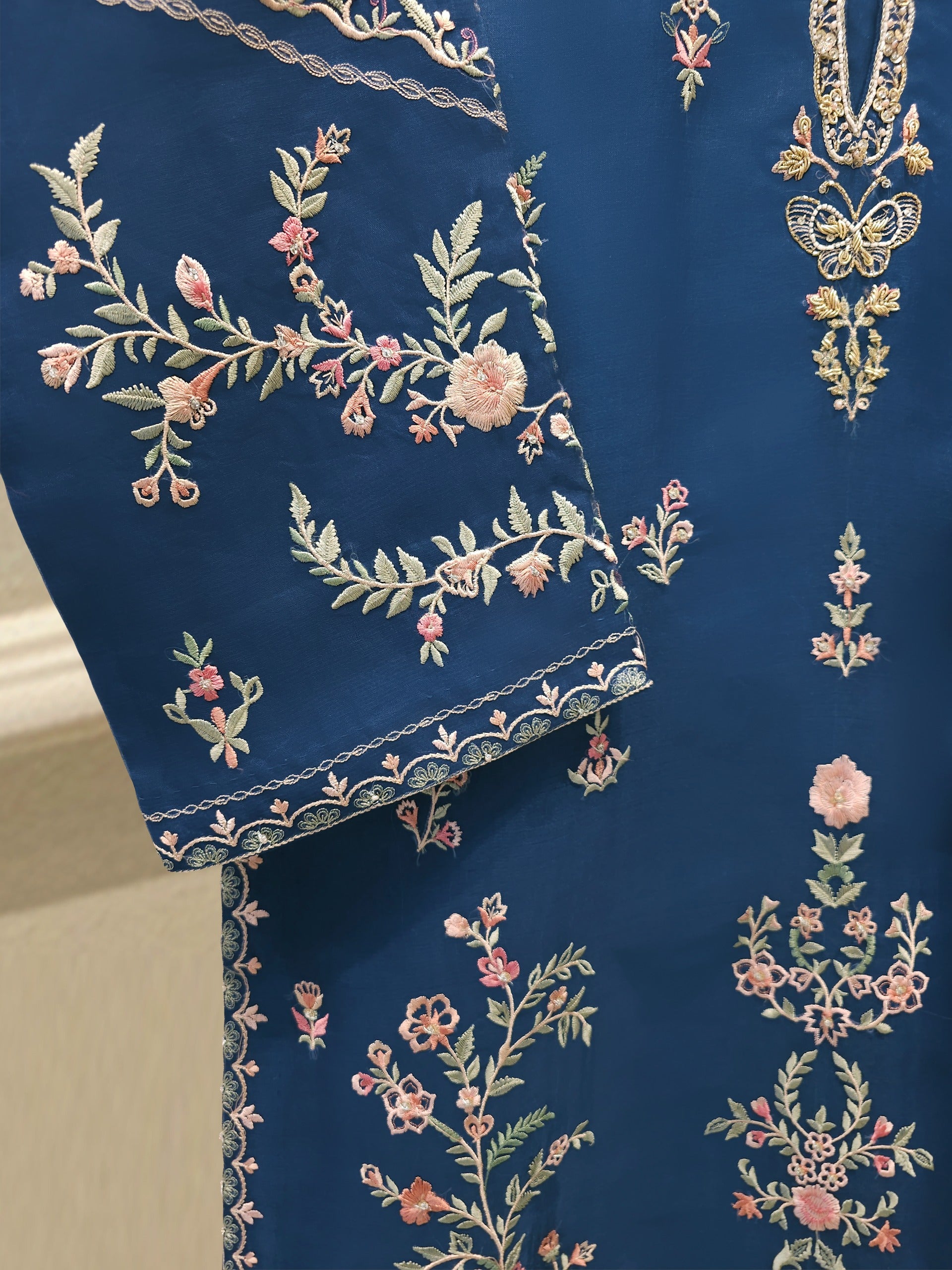 2 Piece - Pure Organza Embroidered Suit S112471 - Image 3
