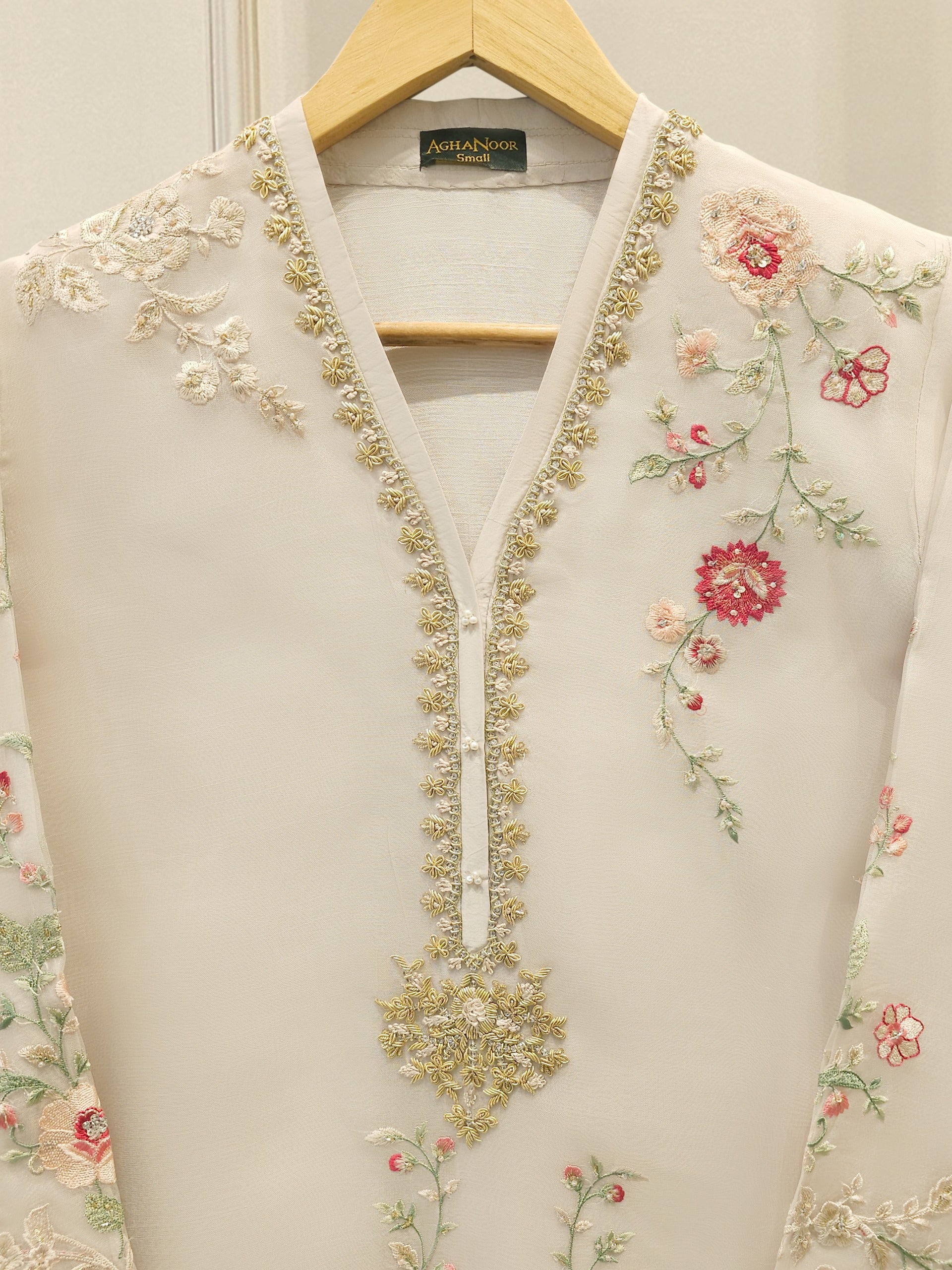 2 Piece - Pure Organza Embroidered Suit S112706 - Image 2
