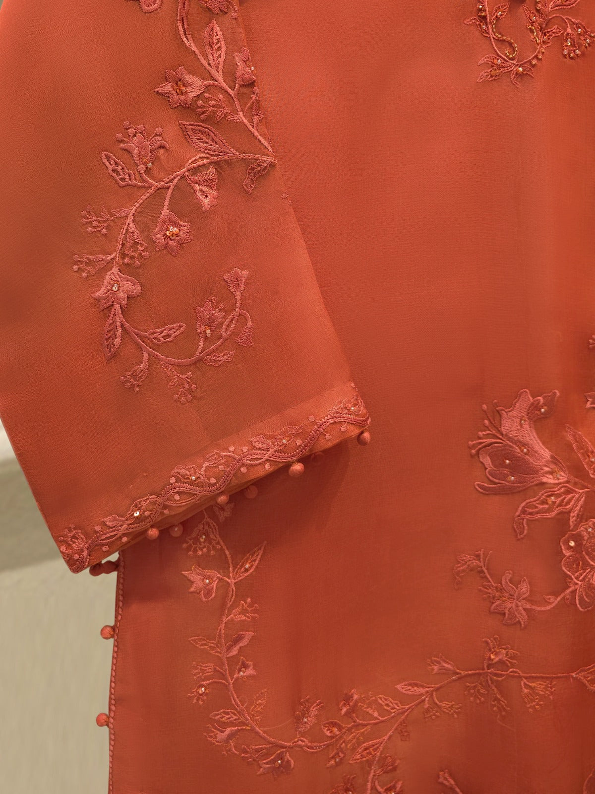 2 Piece - Pure Organza Embroidered Suit S112777 - Image 3