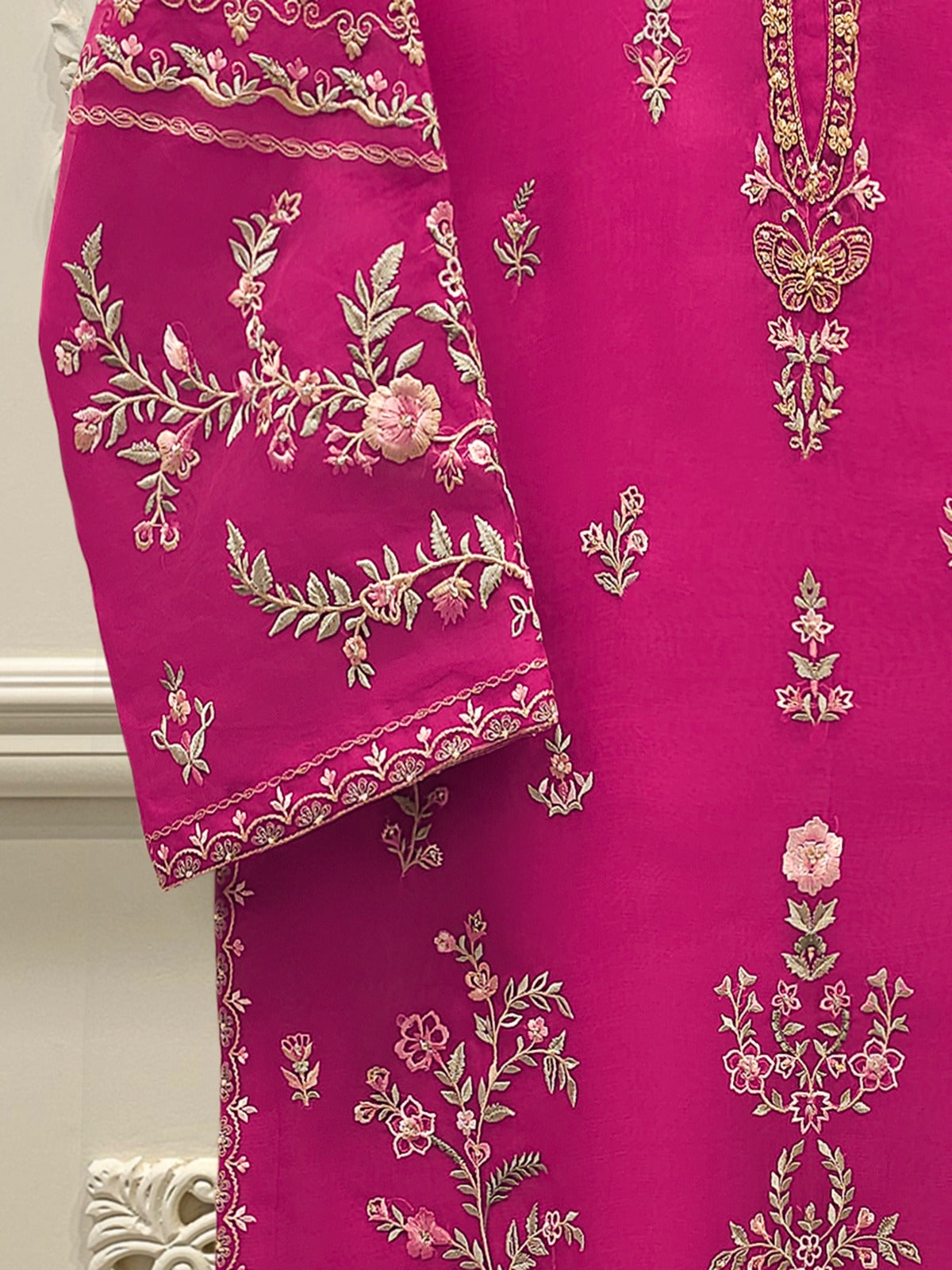 2 Piece - Pure Organza Embroidered Suit S112809 - Image 3