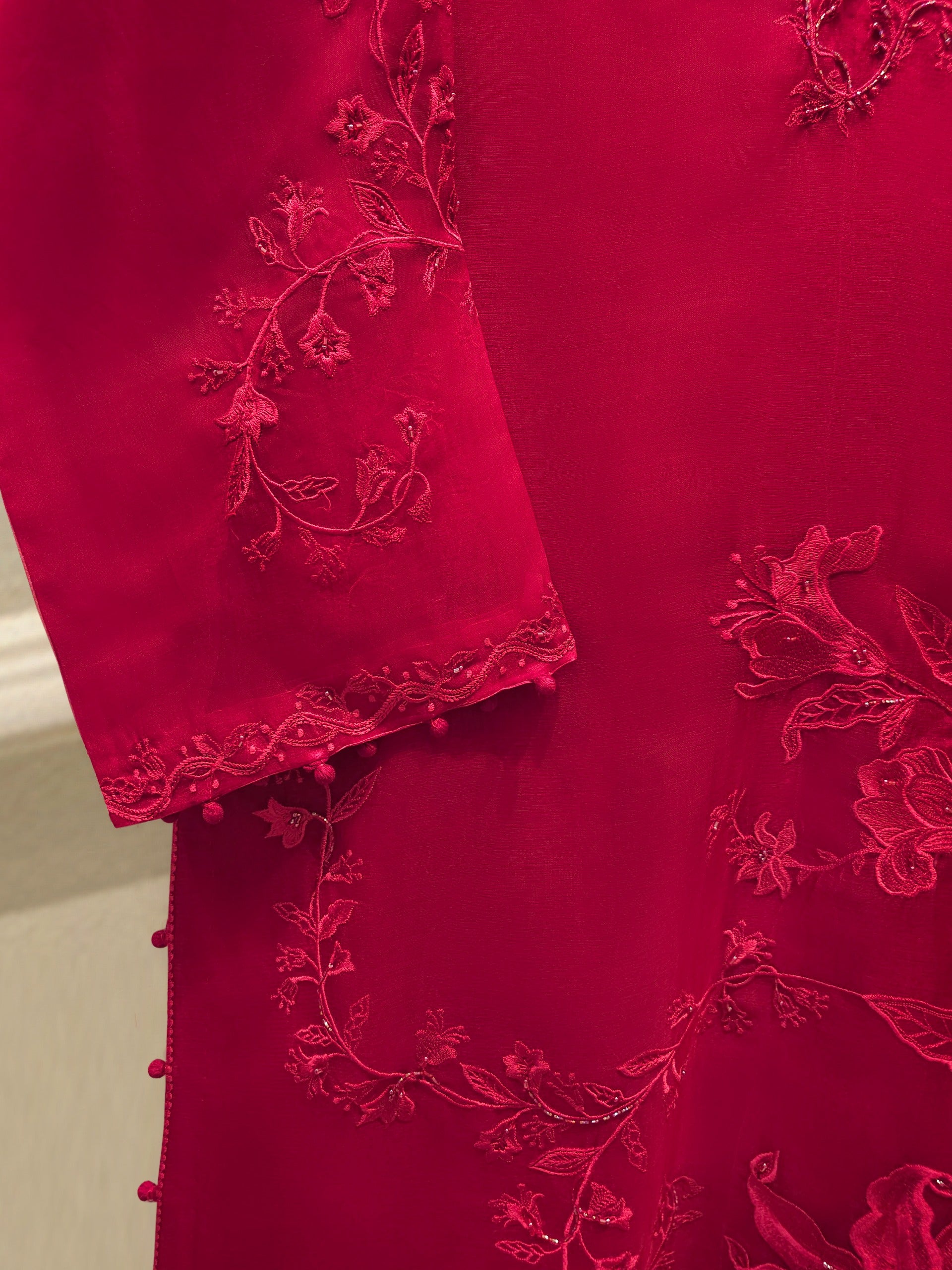 2 Piece - Pure Organza Embroidered Suit S112839 - Image 3