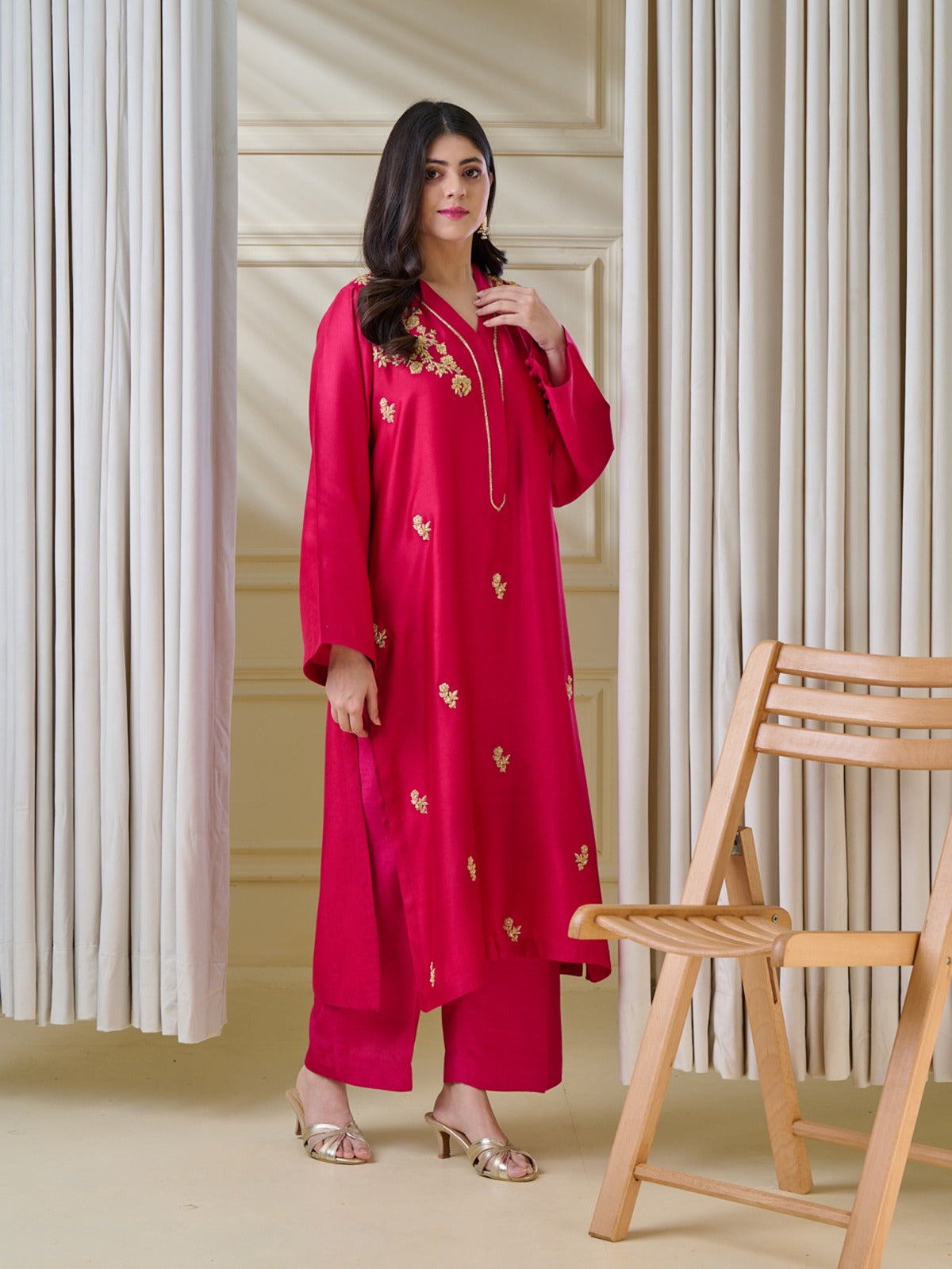 2 Piece- Pure Silk Net Embroidered Suit S110125 - Image 3