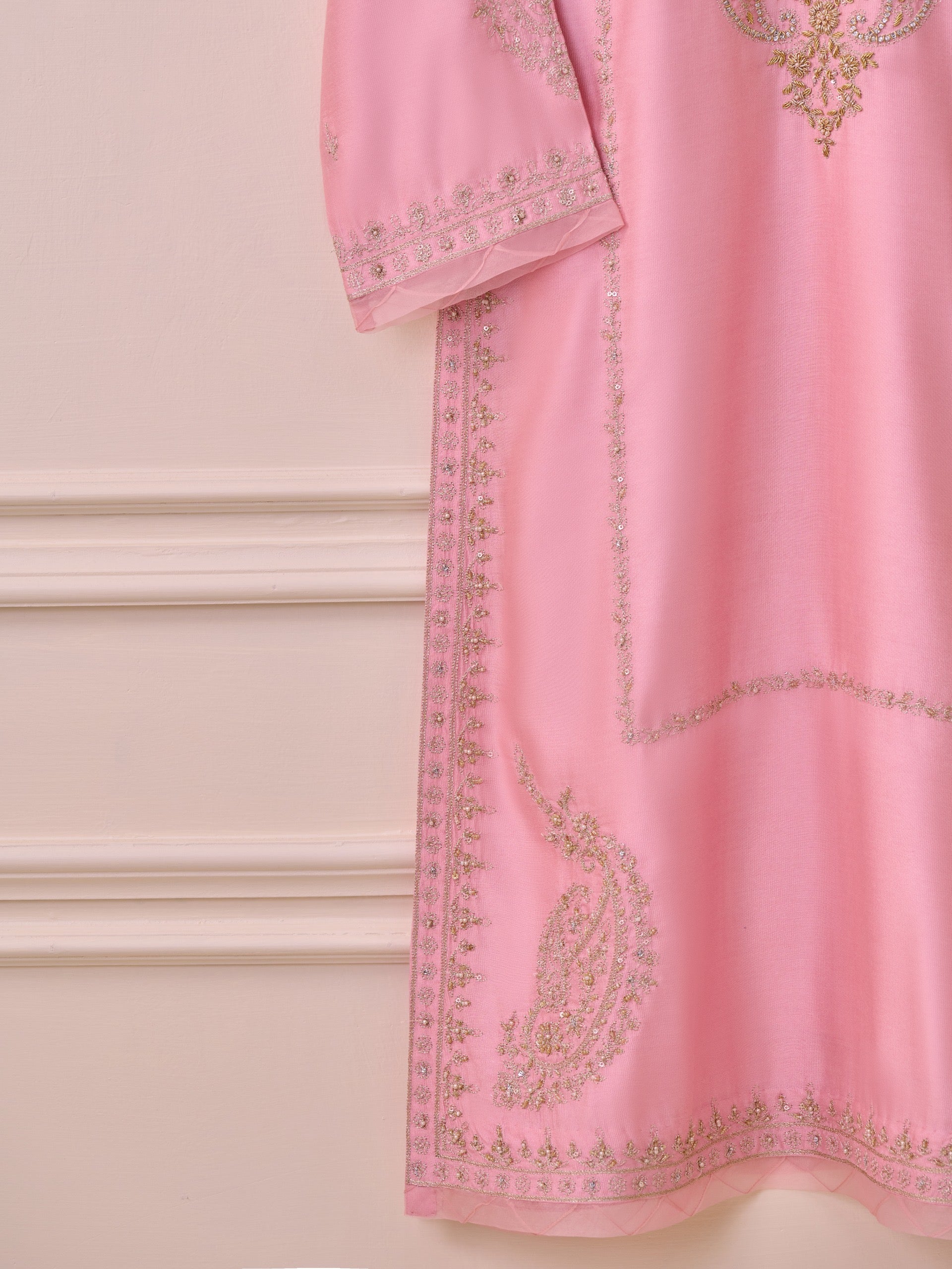 2 Piece- Pure Silk Net Embroidered Suit S110278 - Image 5