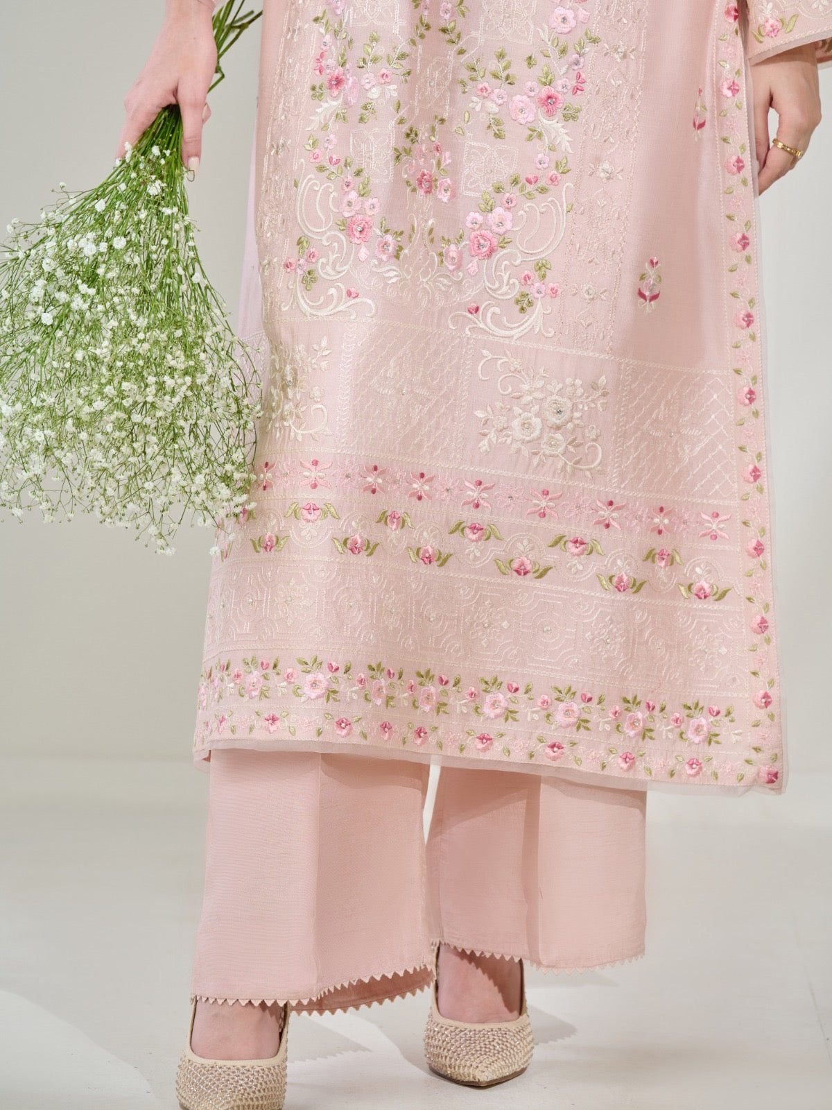 2 Piece- Pure Silk Net Embroidered Suit S110369 - Image 3