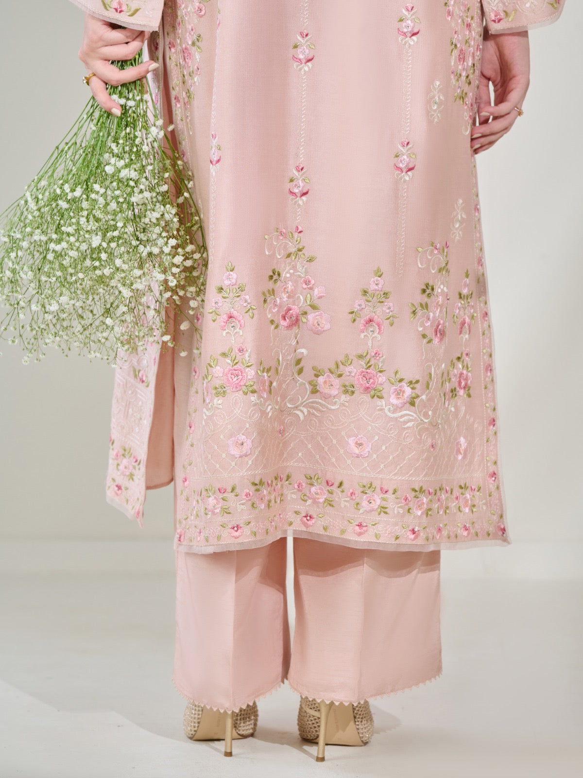 2 Piece- Pure Silk Net Embroidered Suit S110369 - Image 4