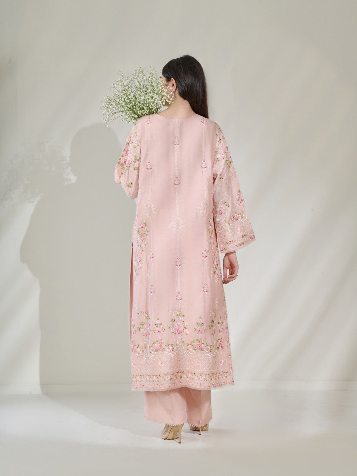 2 Piece- Pure Silk Net Embroidered Suit S110369 - Image 6