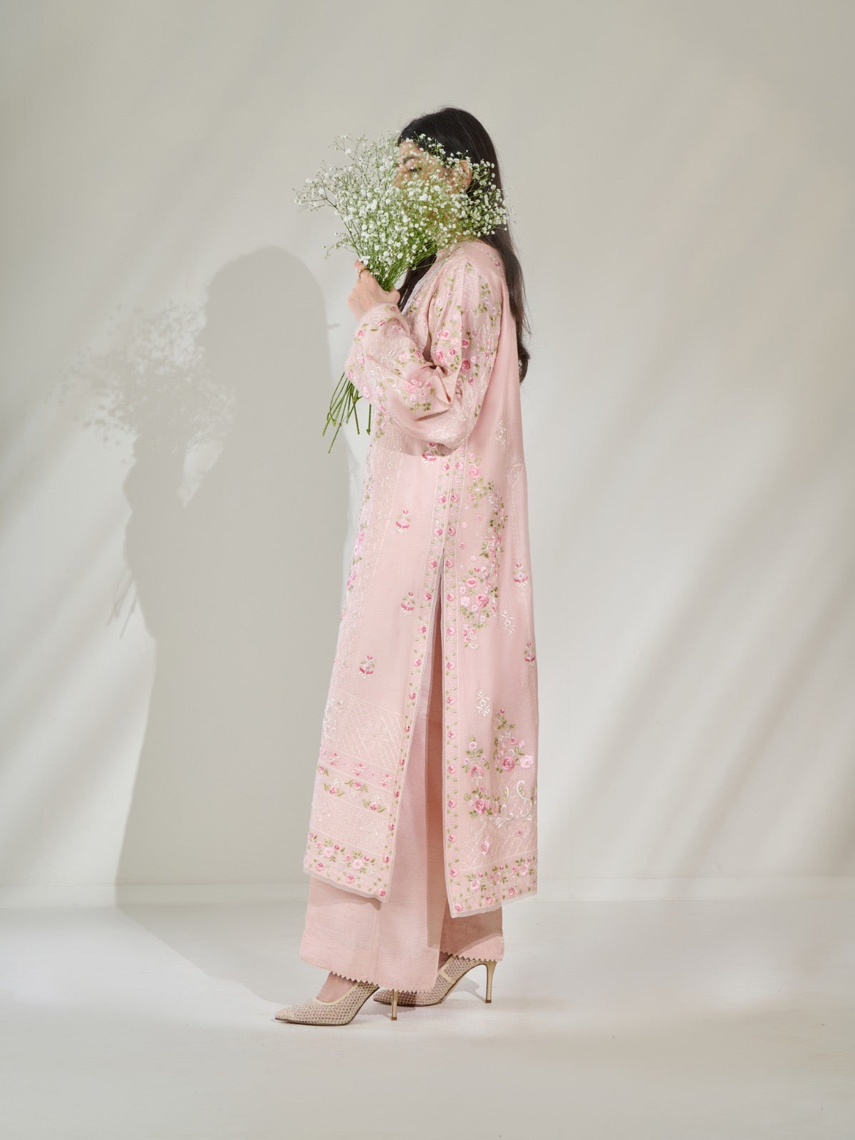 2 Piece- Pure Silk Net Embroidered Suit S110369 - Image 7
