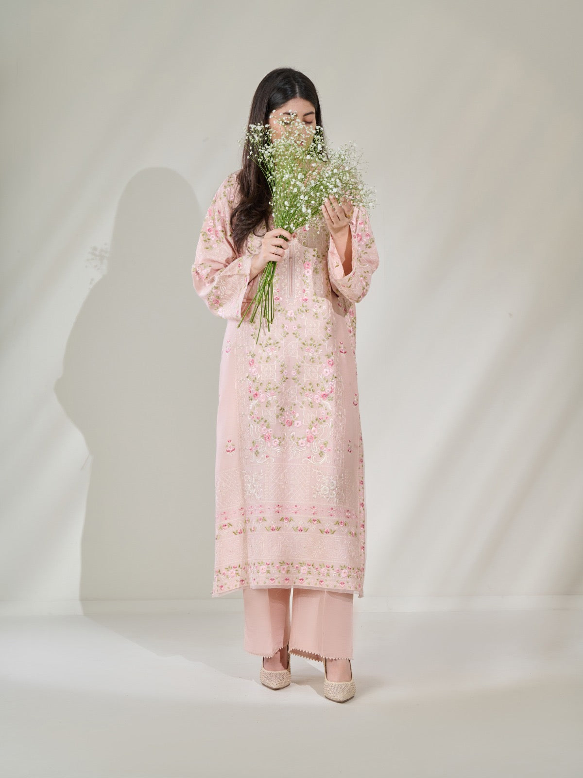 2 Piece- Pure Silk Net Embroidered Suit S110369 - Image 9