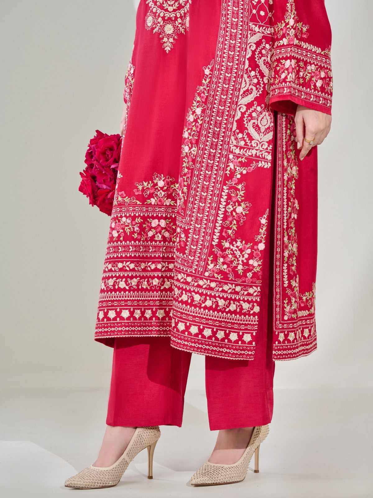 2 Piece- Pure Silk Net Embroidered Suit S110404 - Image 4