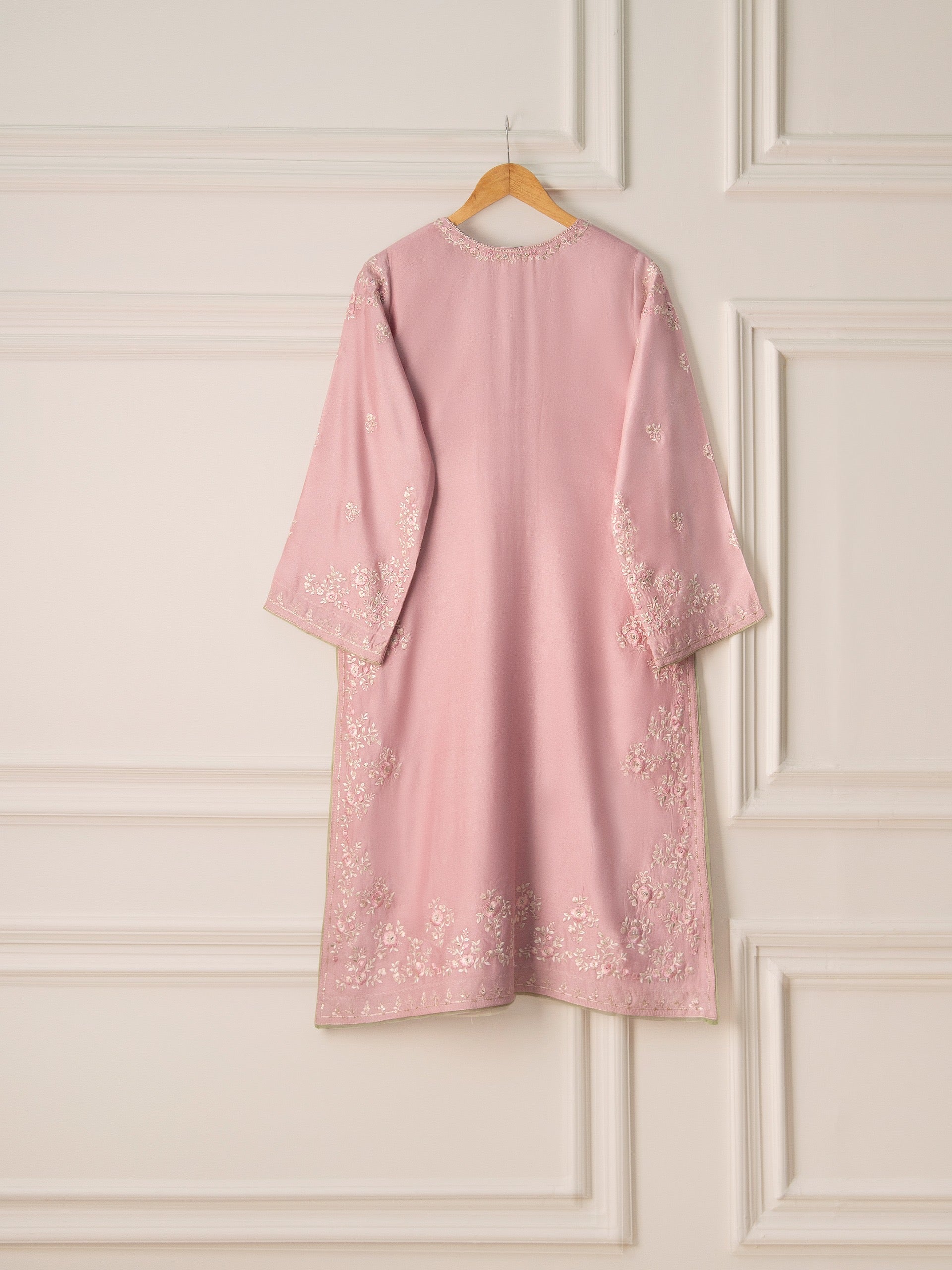 2 Piece- Pure Silk Net Embroidered Suit S110523 - Image 6