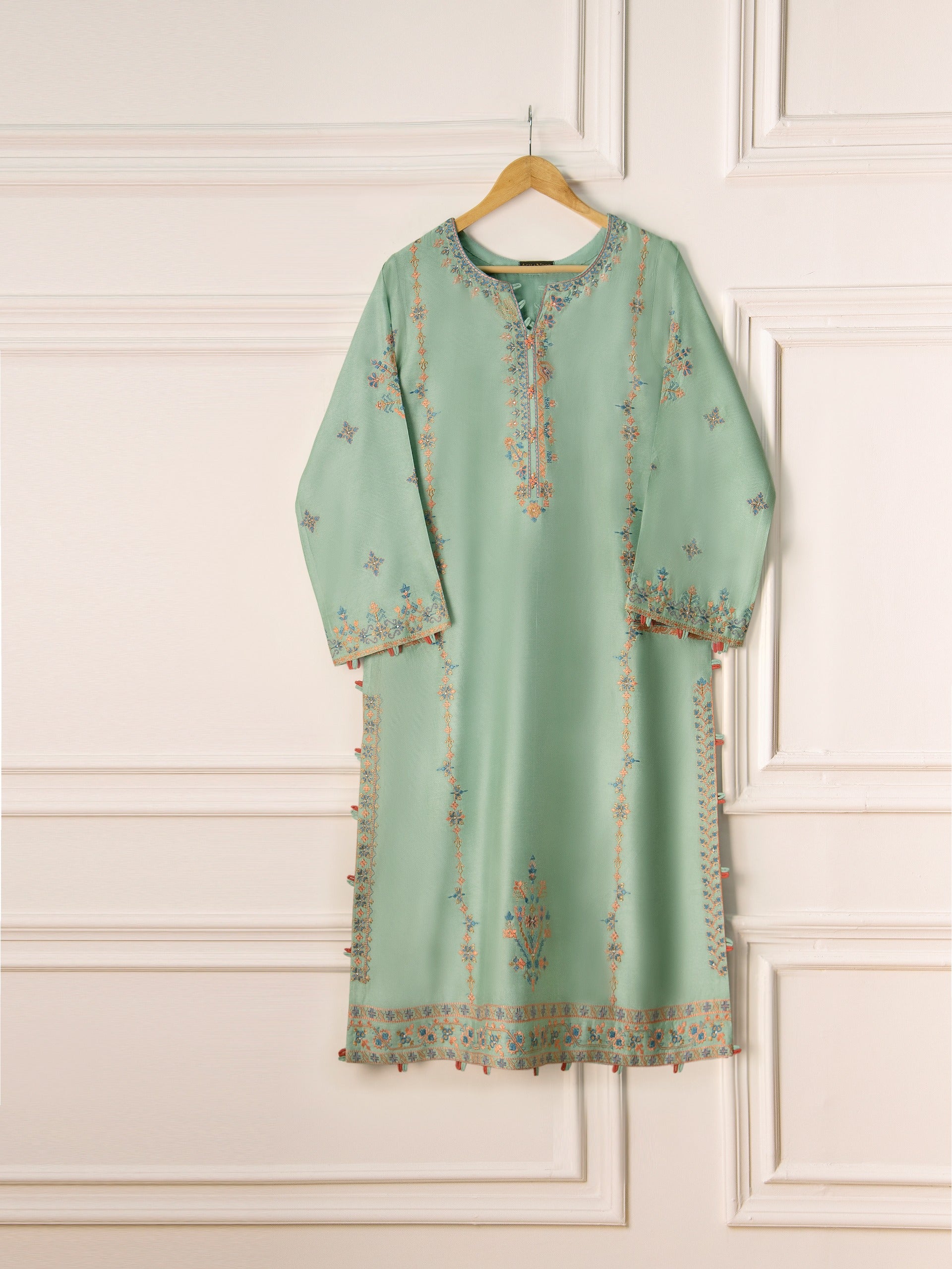 2 Piece- Pure Silk Net Embroidered Suit S110848