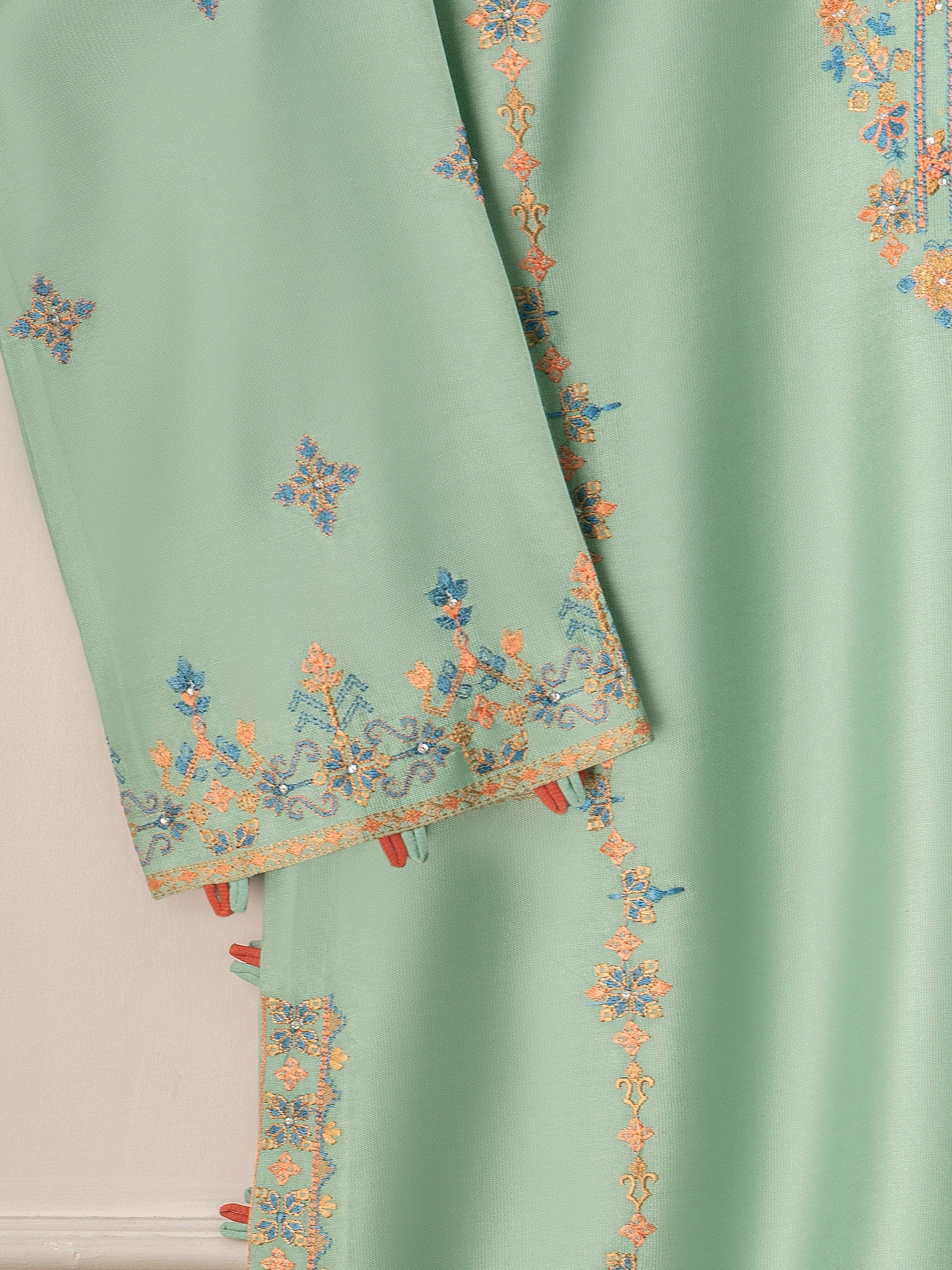 2 Piece- Pure Silk Net Embroidered Suit S110848 - Image 3
