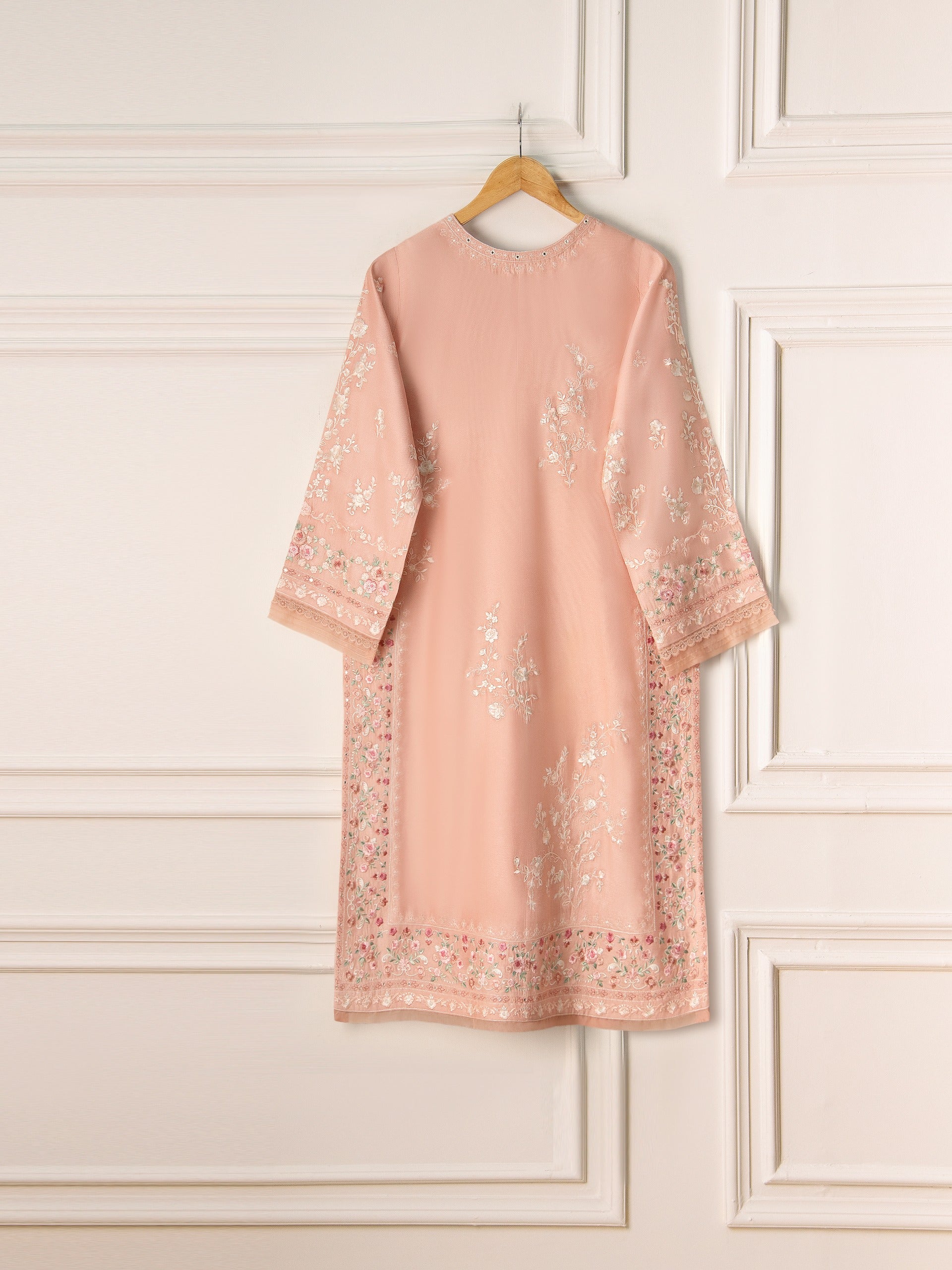2 Piece- Pure Silk Net Embroidered Suit S111009 - Image 5