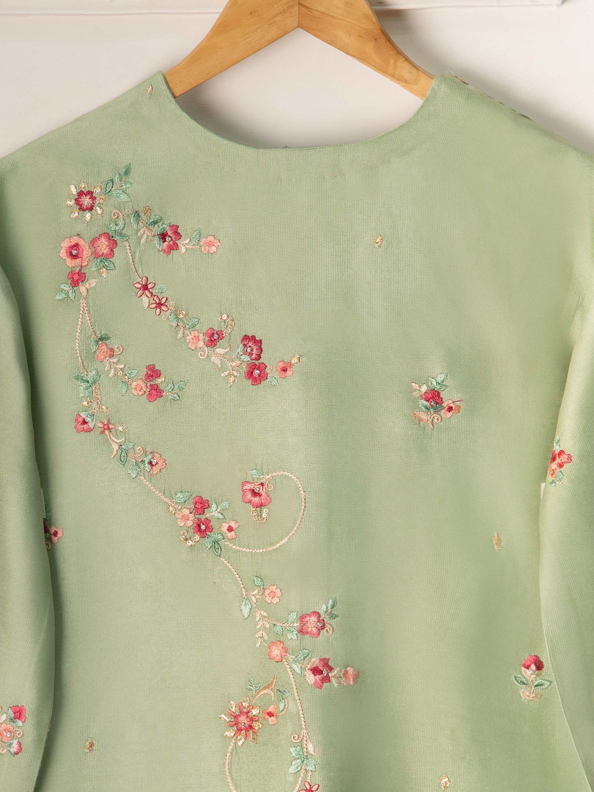 2 Piece- Pure Silk Net Embroidered Suit S111154 - Image 6