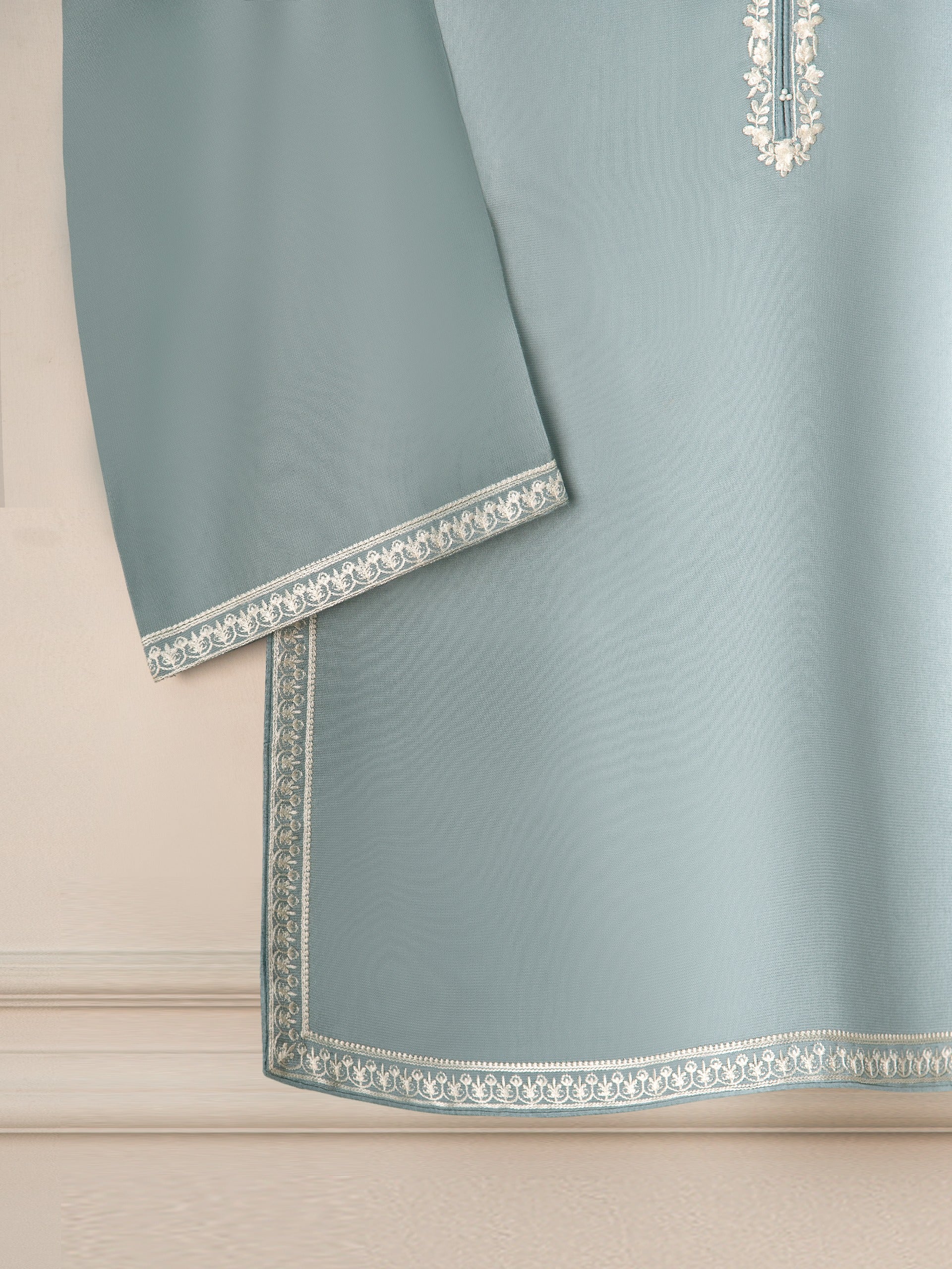 3 Piece- Pure Silk Net Embroidered Suit S111243 - Image 4
