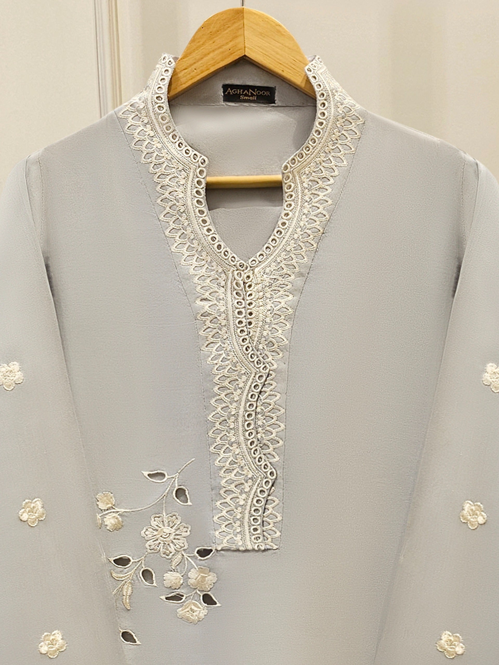2 Piece- Pure Silk Net Embroidered Suit S111799 - Image 3