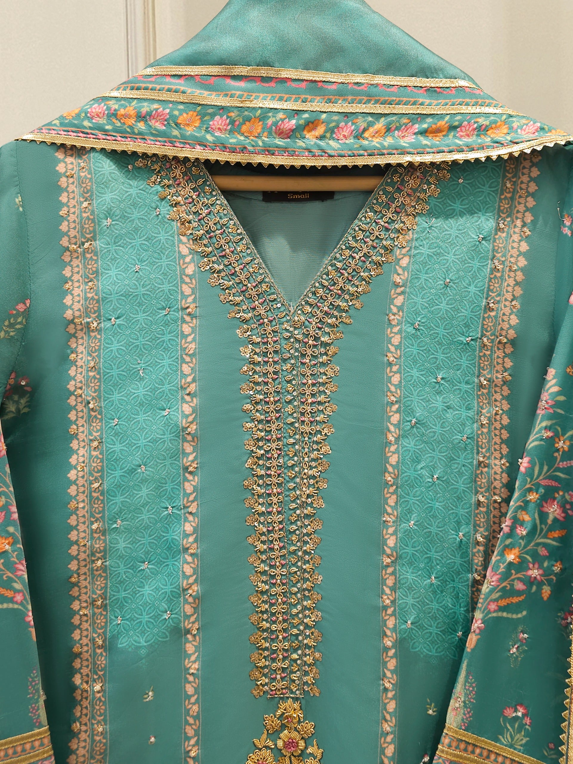 3 Piece- 100% Pure Raw Silk Embroidered Suit S111865 - Image 2