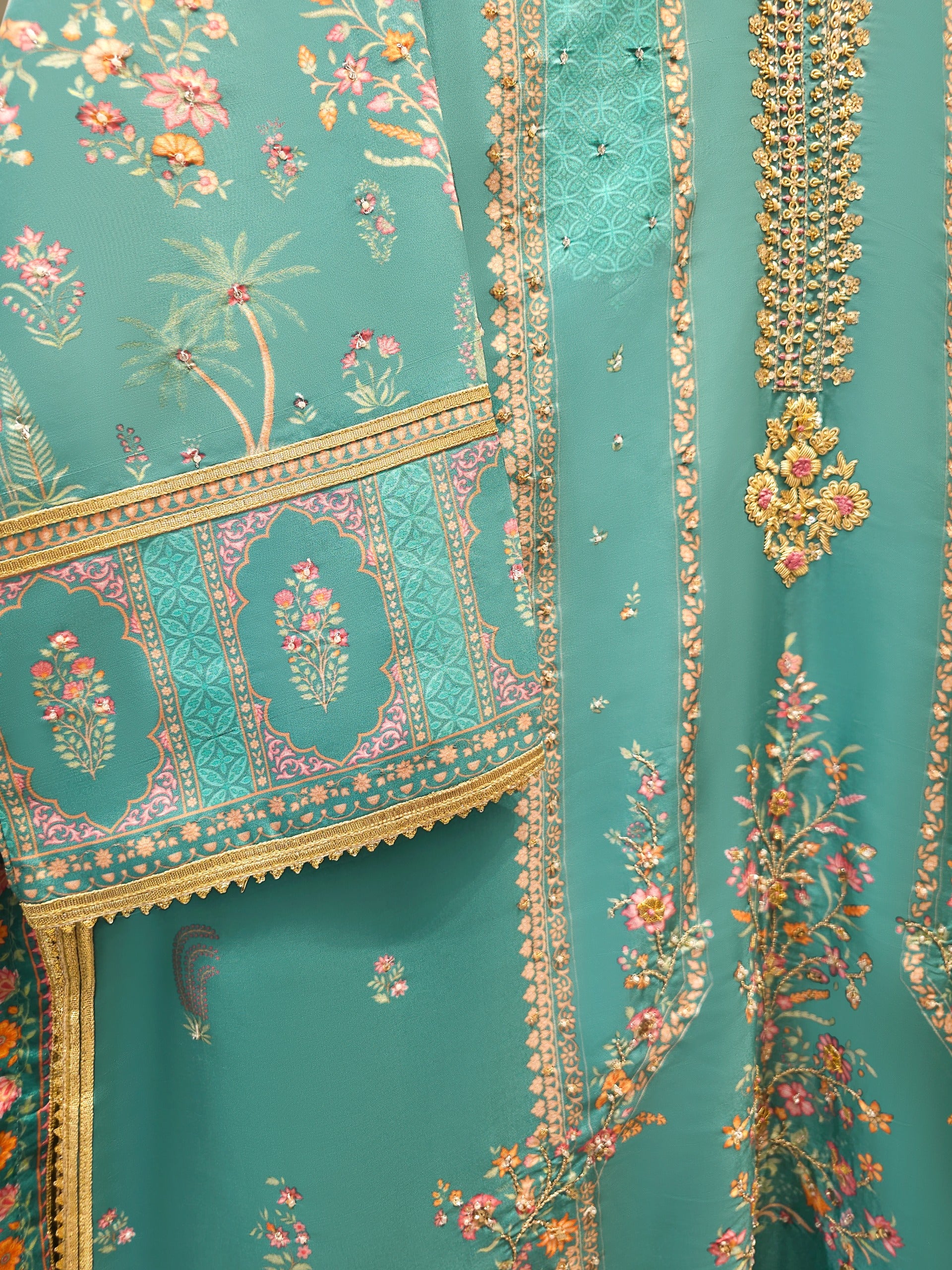 3 Piece- 100% Pure Raw Silk Embroidered Suit S111865 - Image 3
