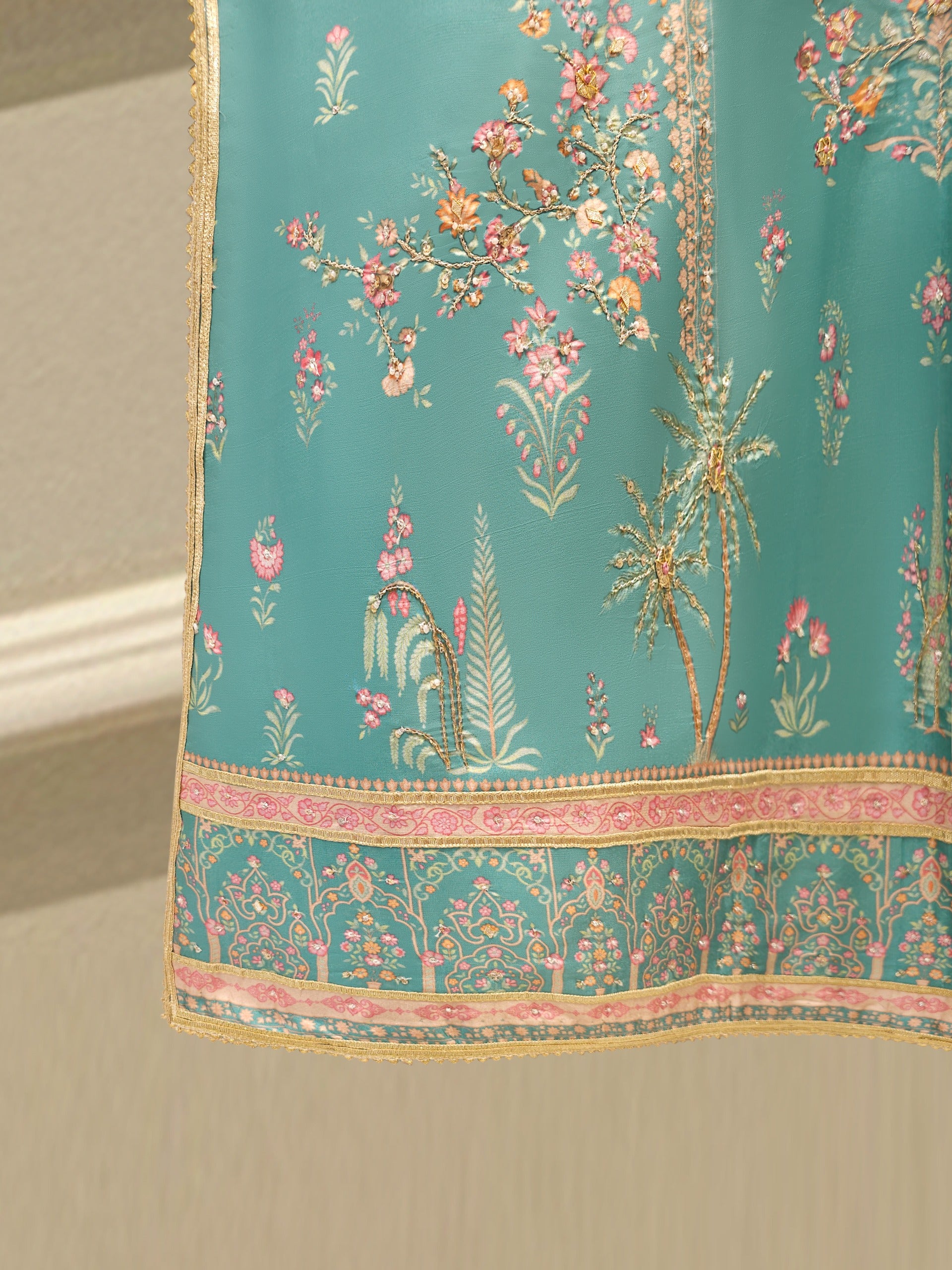 3 Piece- 100% Pure Raw Silk Embroidered Suit S111865 - Image 4