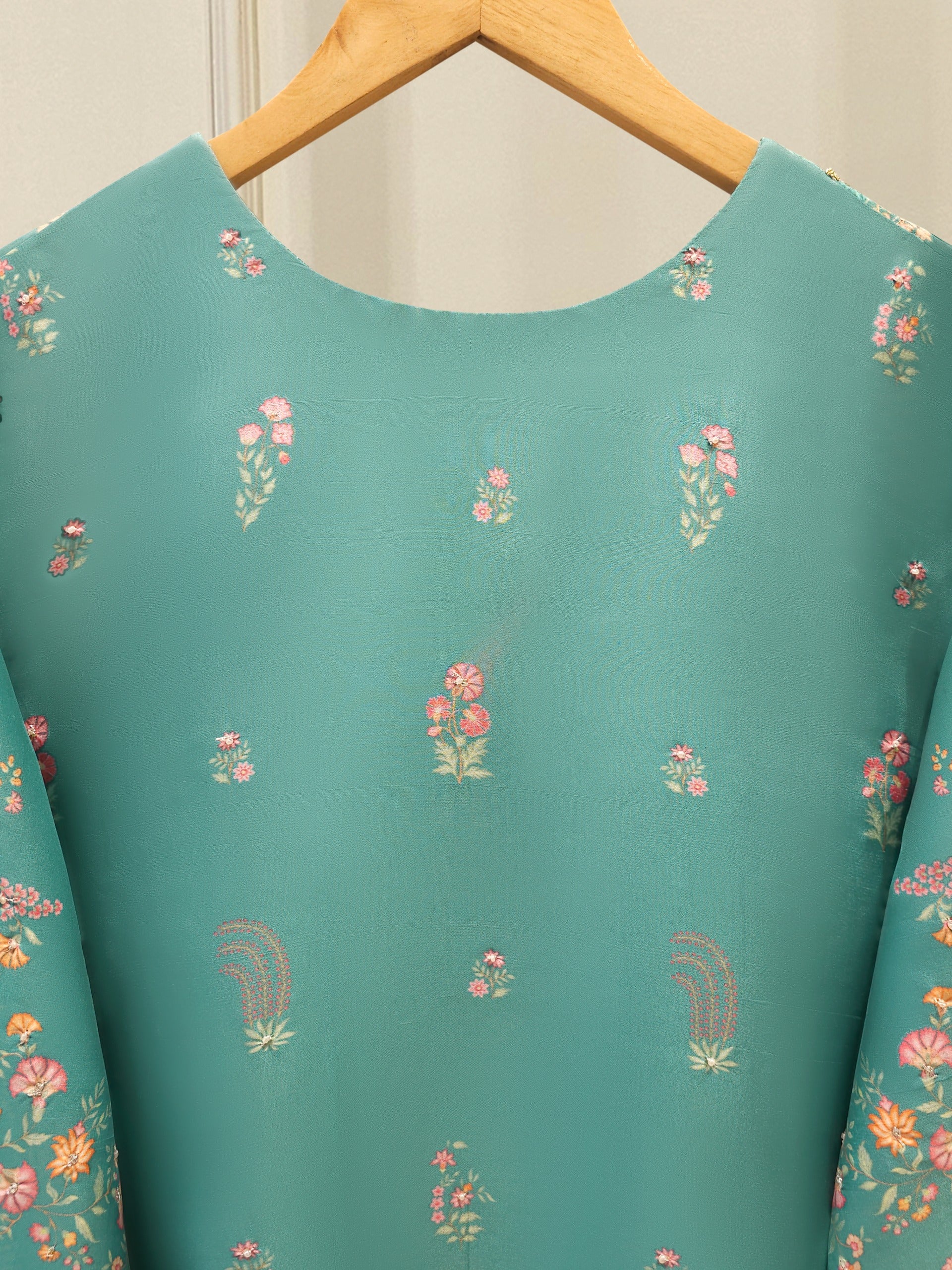 3 Piece- 100% Pure Raw Silk Embroidered Suit S111865 - Image 5