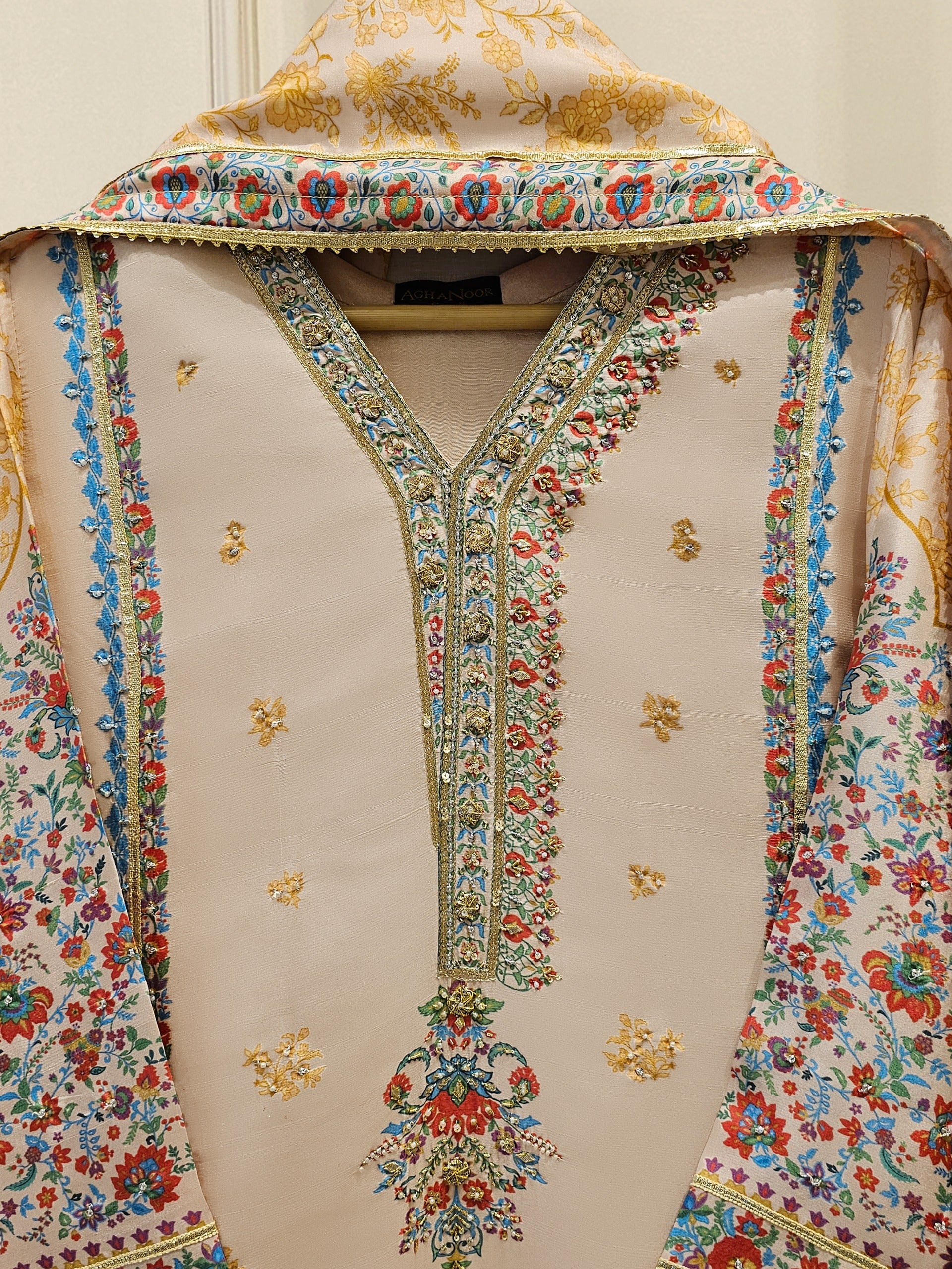 3 Piece- 100% Pure Raw Silk Embroidered Suit S111866 - Image 2