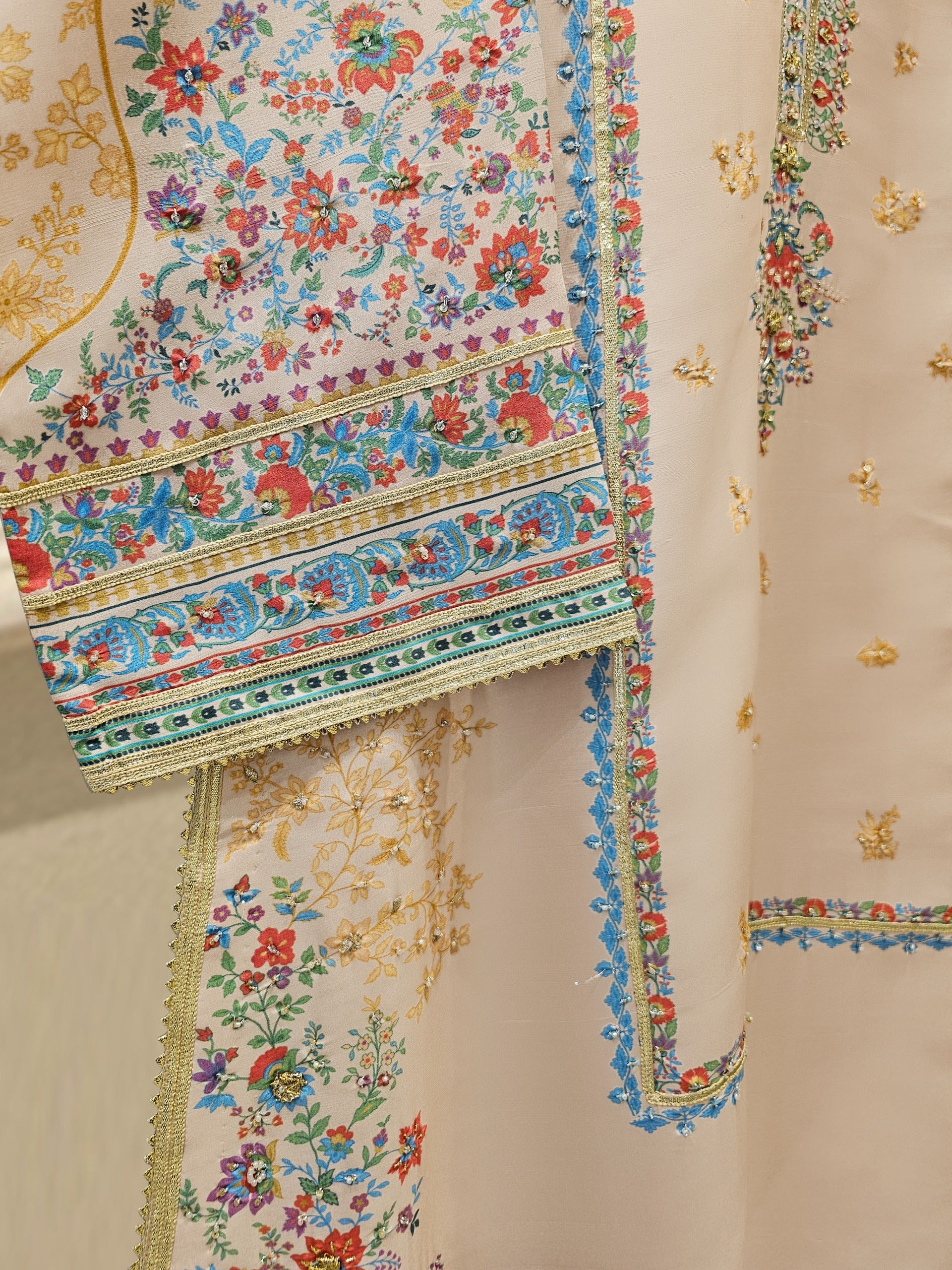 3 Piece- 100% Pure Raw Silk Embroidered Suit S111866 - Image 3