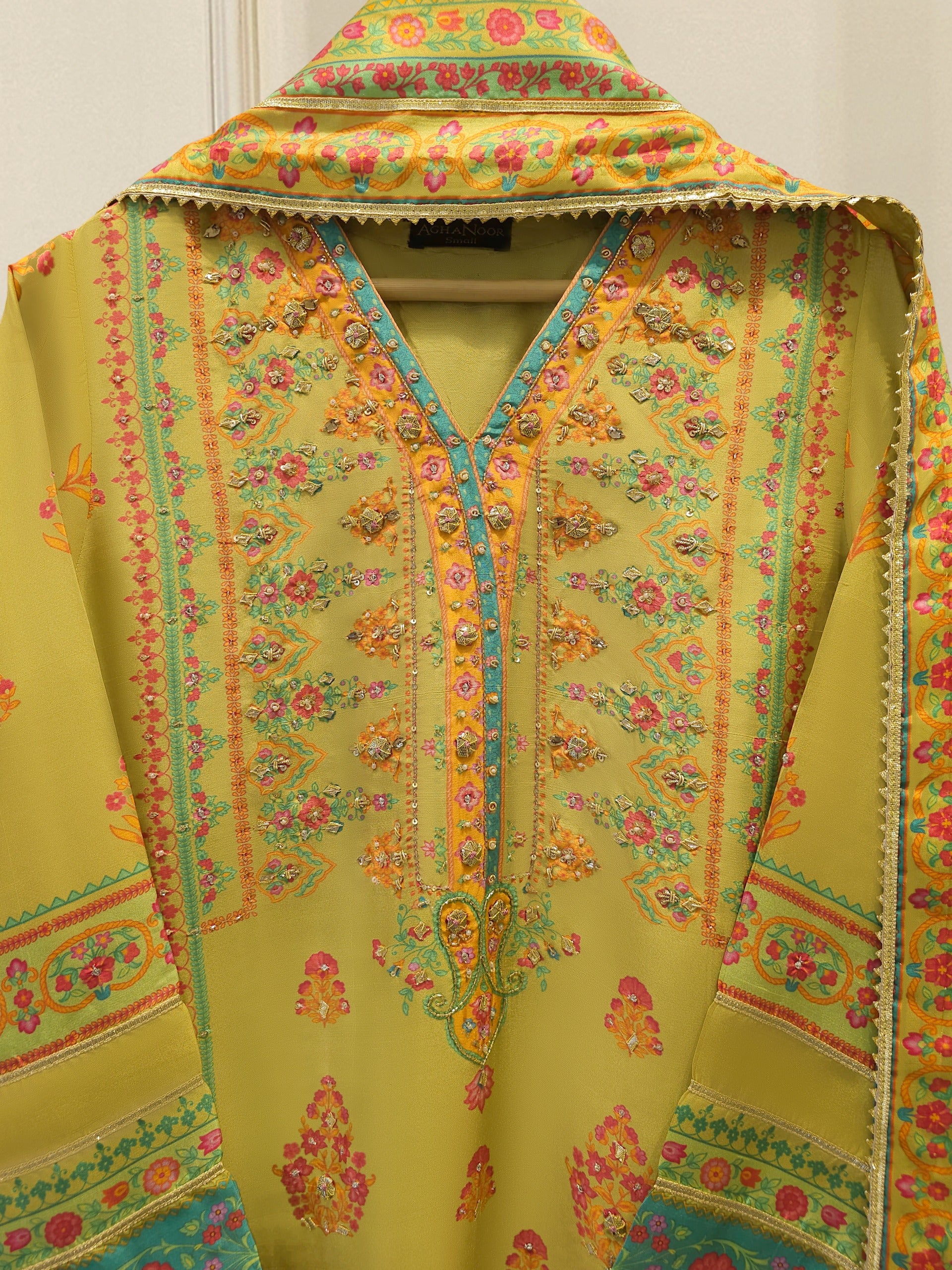 3 Piece- 100% Pure Raw Silk Embroidered Suit S111873 - Image 2