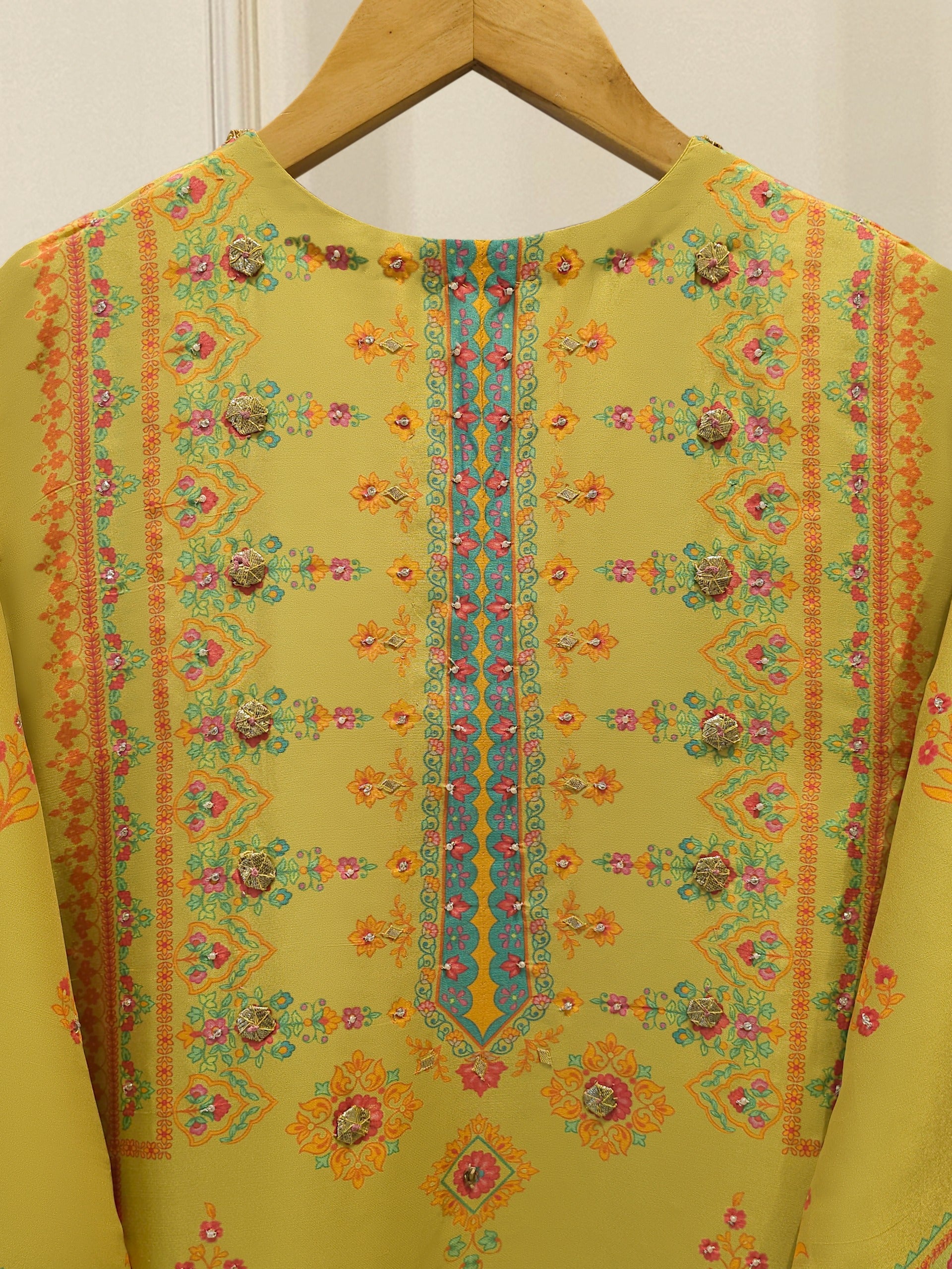 3 Piece- 100% Pure Raw Silk Embroidered Suit S111873 - Image 3