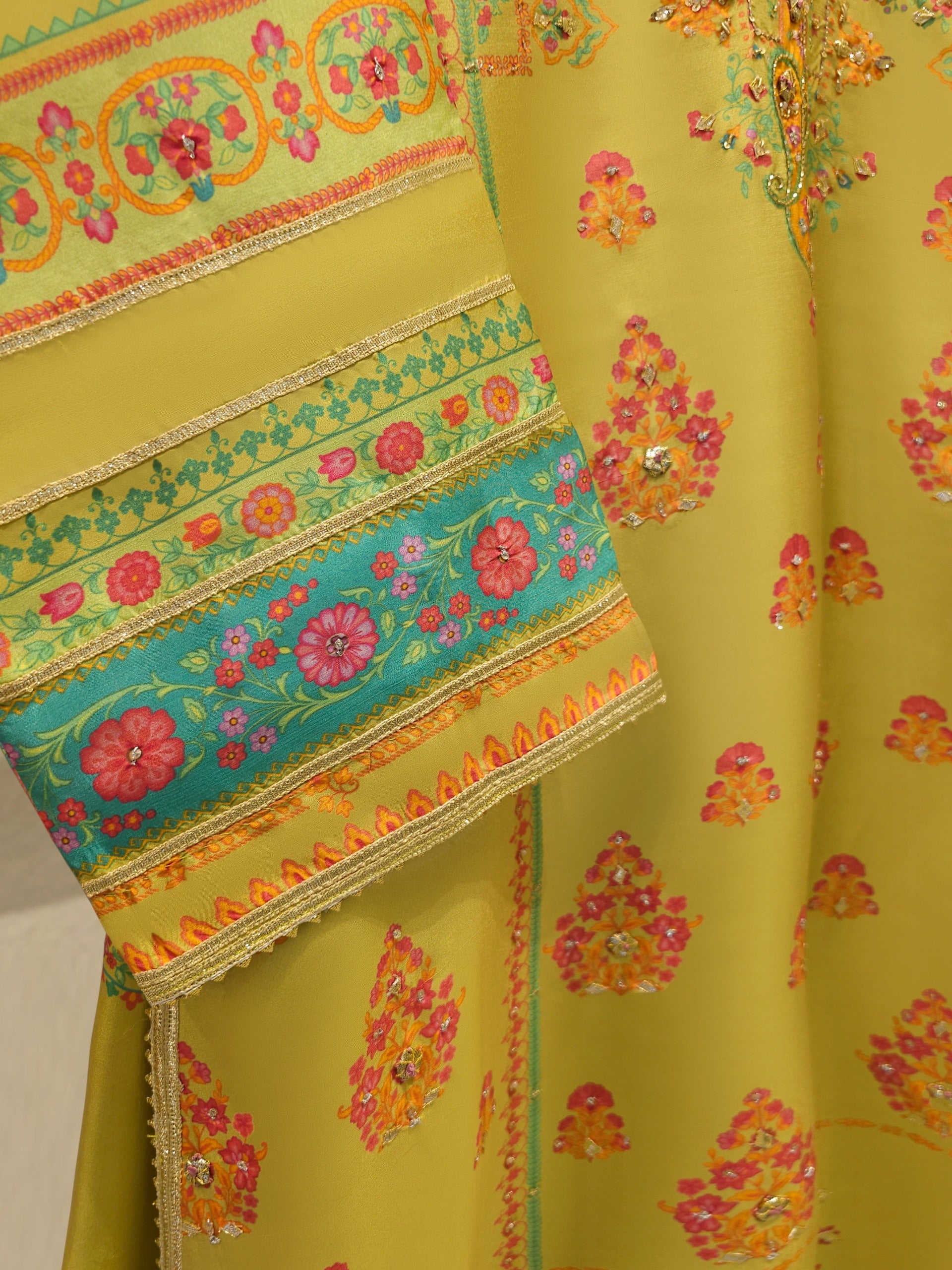 3 Piece- 100% Pure Raw Silk Embroidered Suit S111873 - Image 4