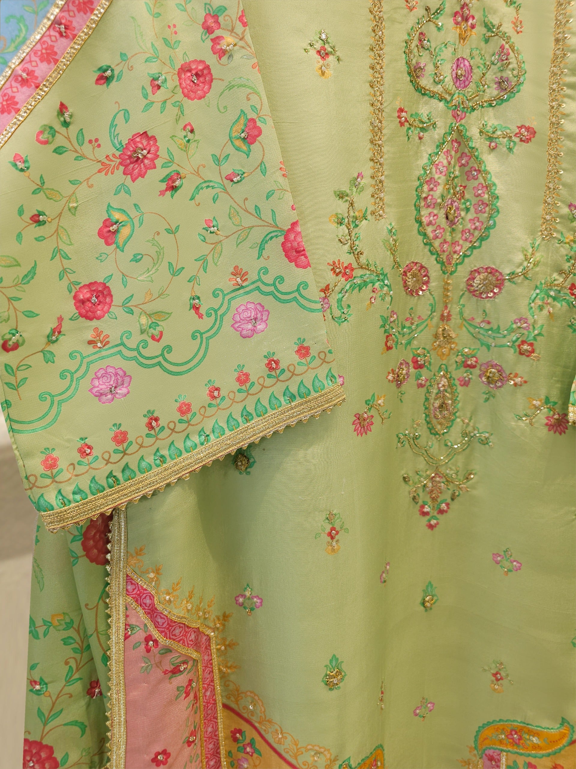 3 Piece- 100% Pure Raw Silk Embroidered Suit S111983 - Image 3