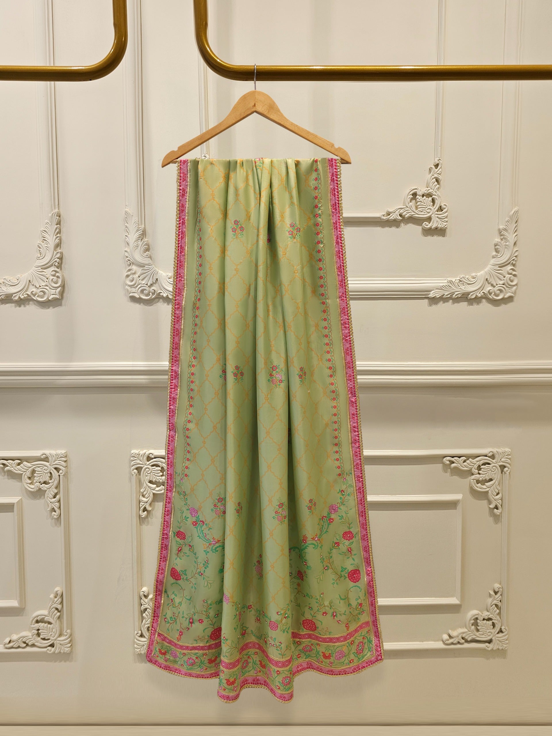3 Piece- 100% Pure Raw Silk Embroidered Suit S111983 - Image 6