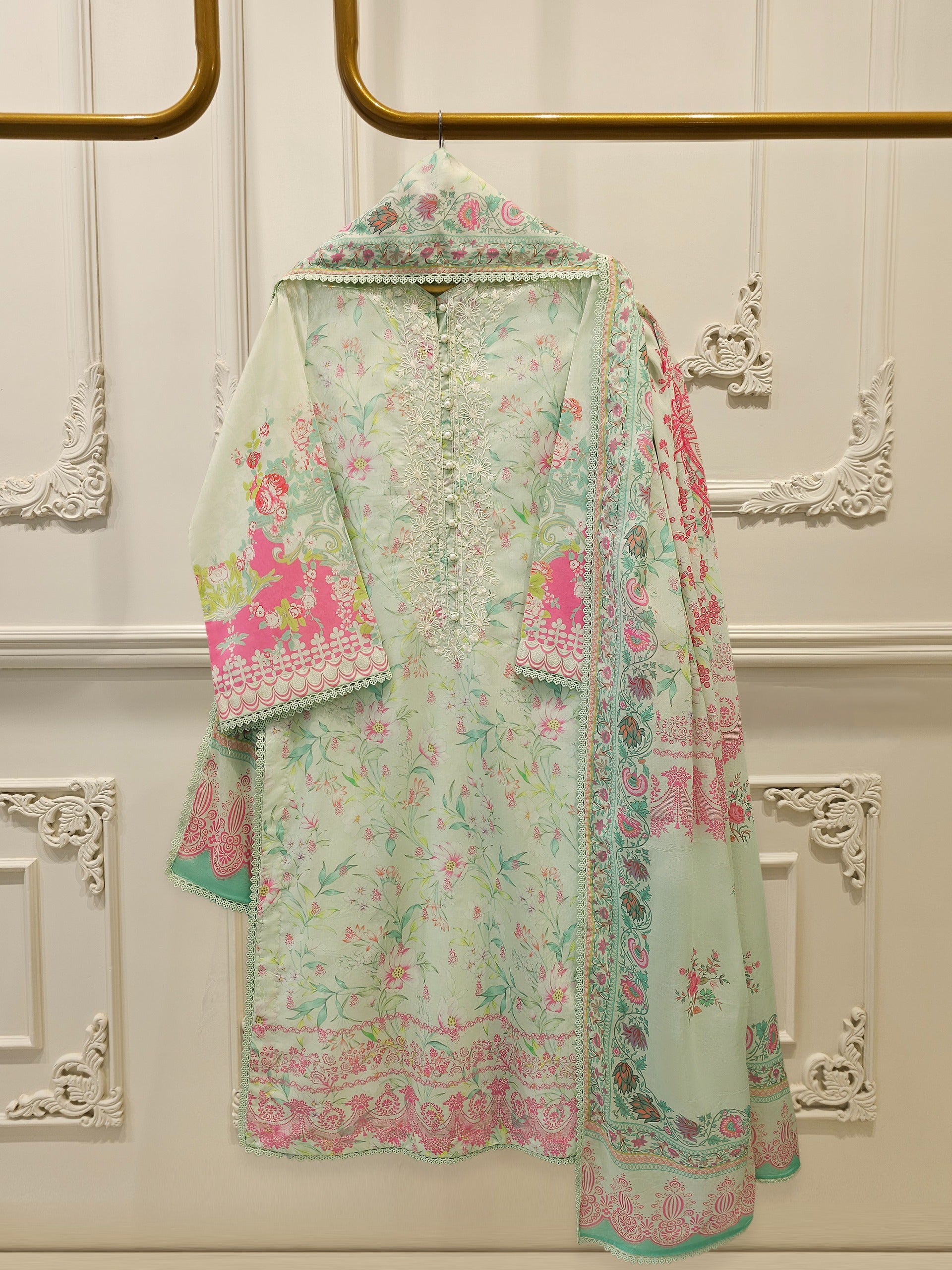 3 Piece - Digital Printed Embroidered  Cambric Suit S113067 - Image 8