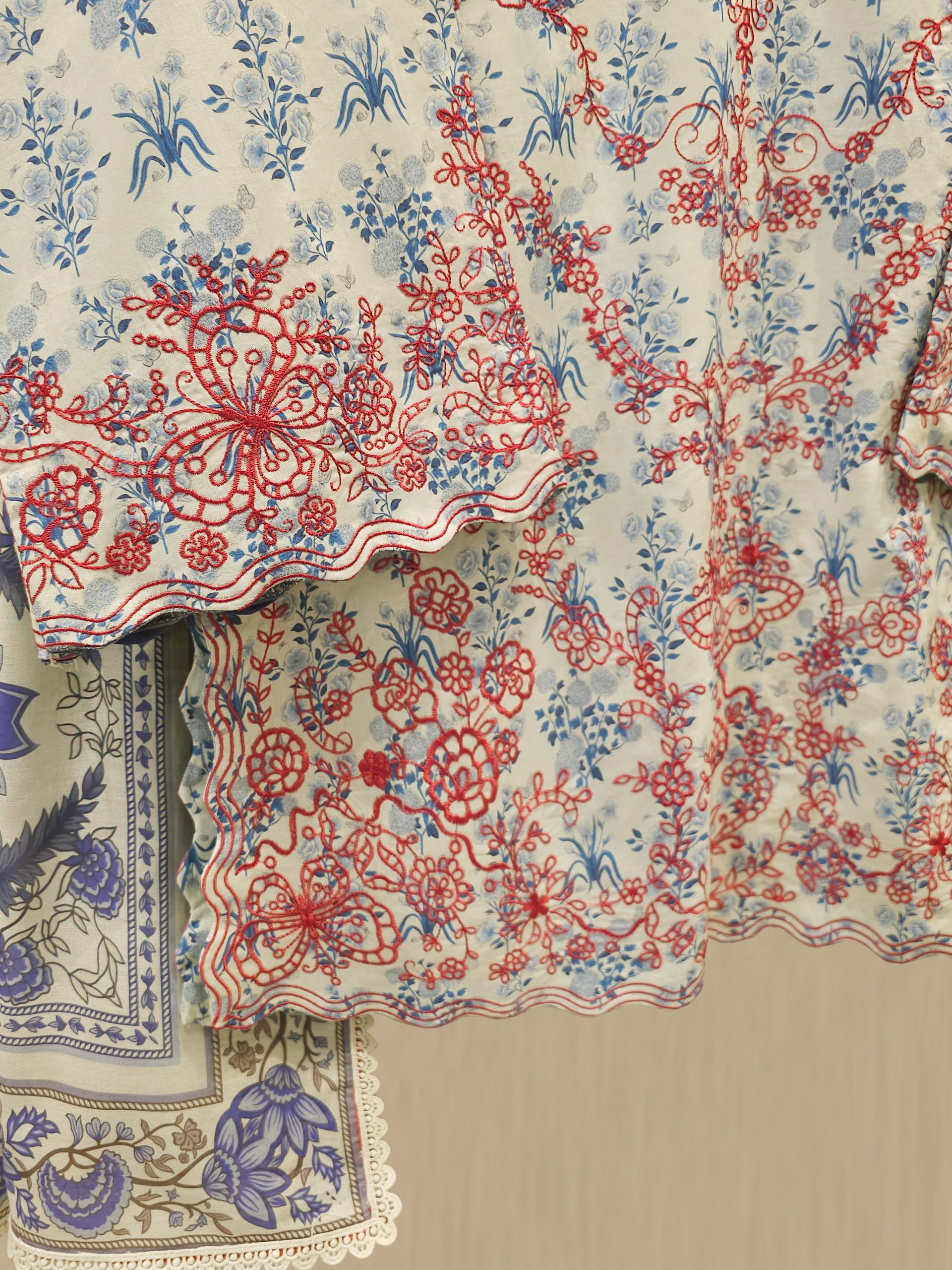 3 Piece - Embroidered Cambric Suit S112638 - Image 3