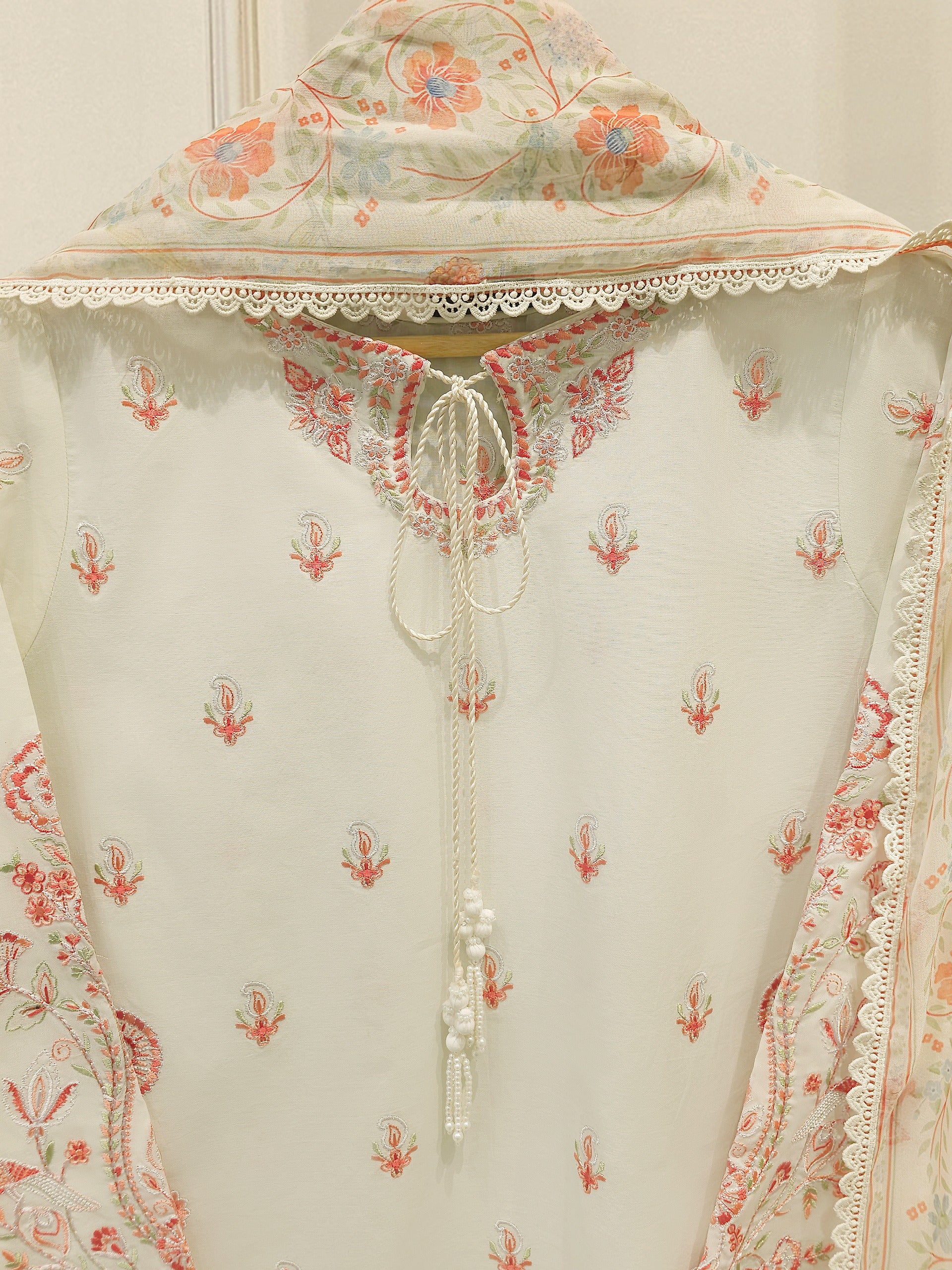 3 Piece - Embroidered Cambric Suit S112568 - Image 2