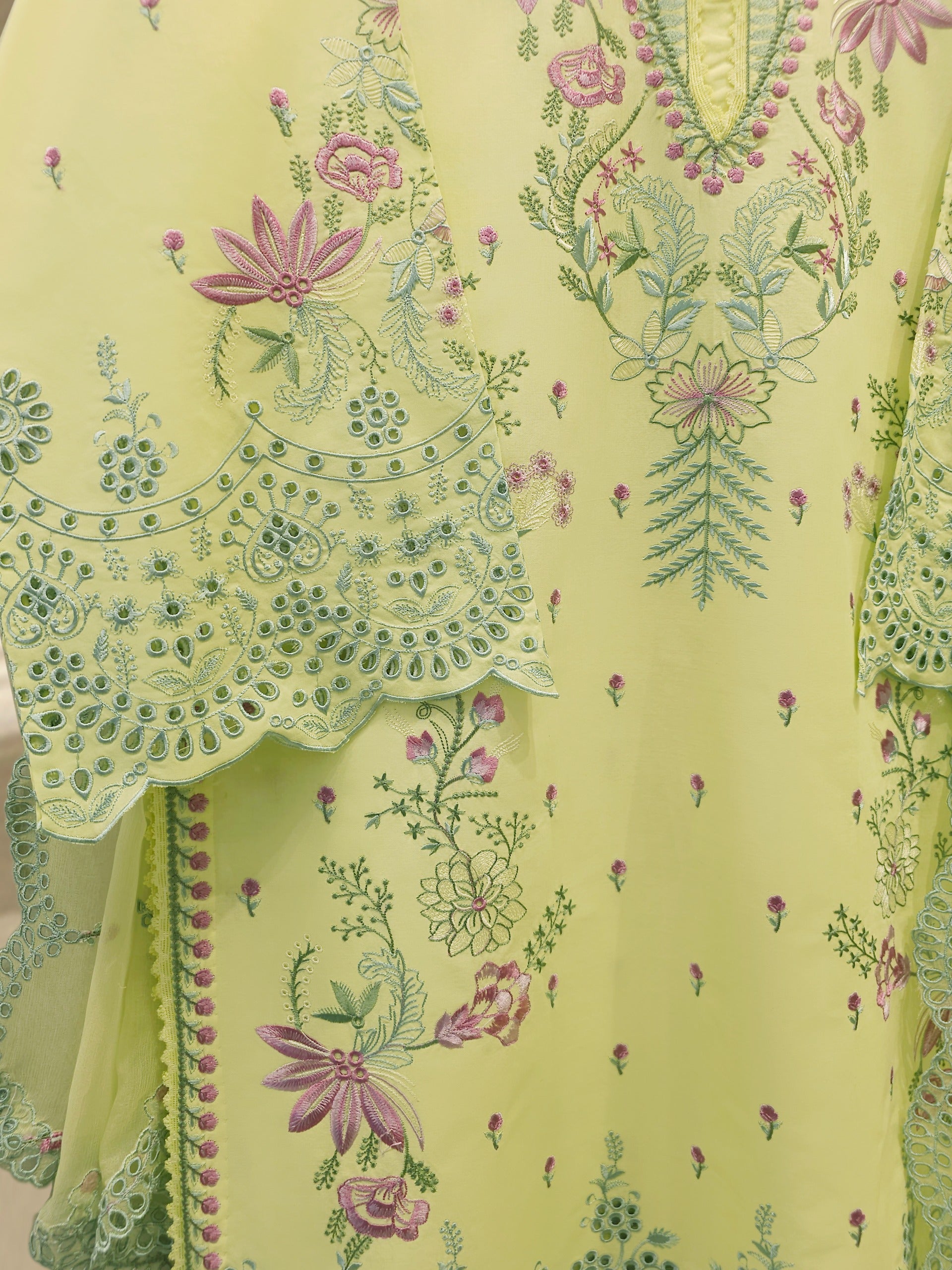 3 Piece - Embroidered Cambric Suit S112719 - Image 3