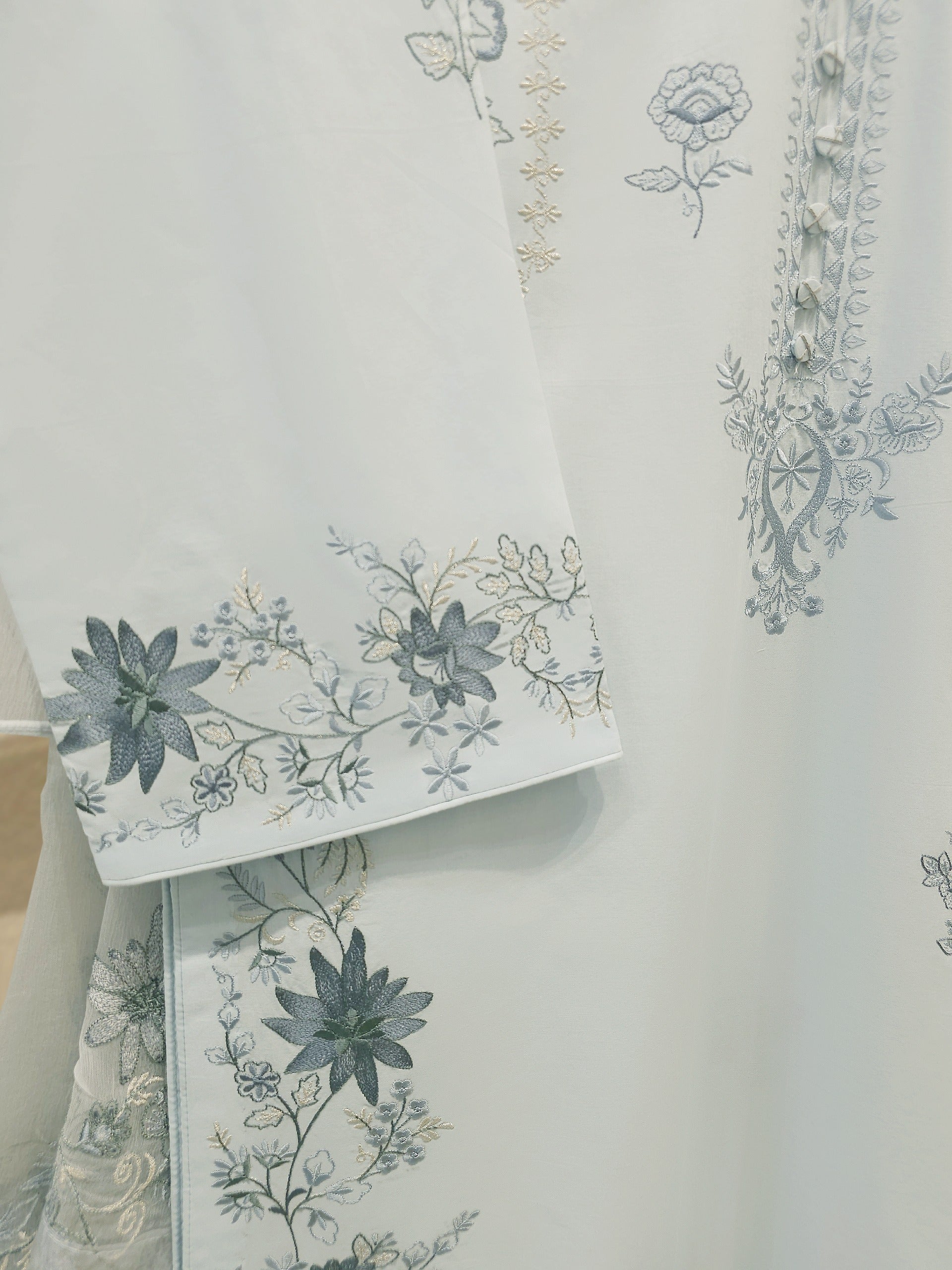 3 Piece - Embroidered Cambric Suit S112757 - Image 3