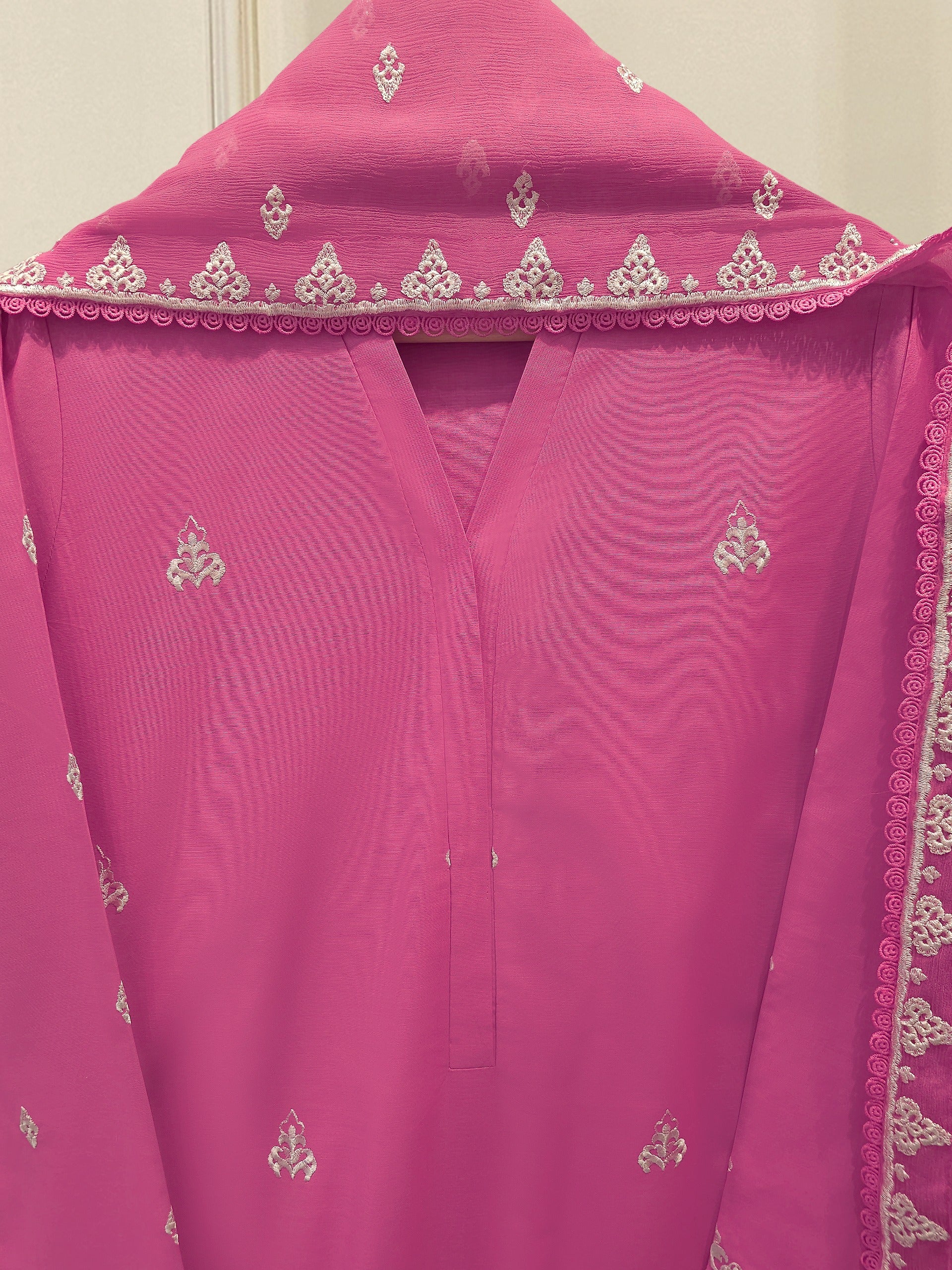 3 Piece - Embroidered Cambric Suit  S113026 - Image 2