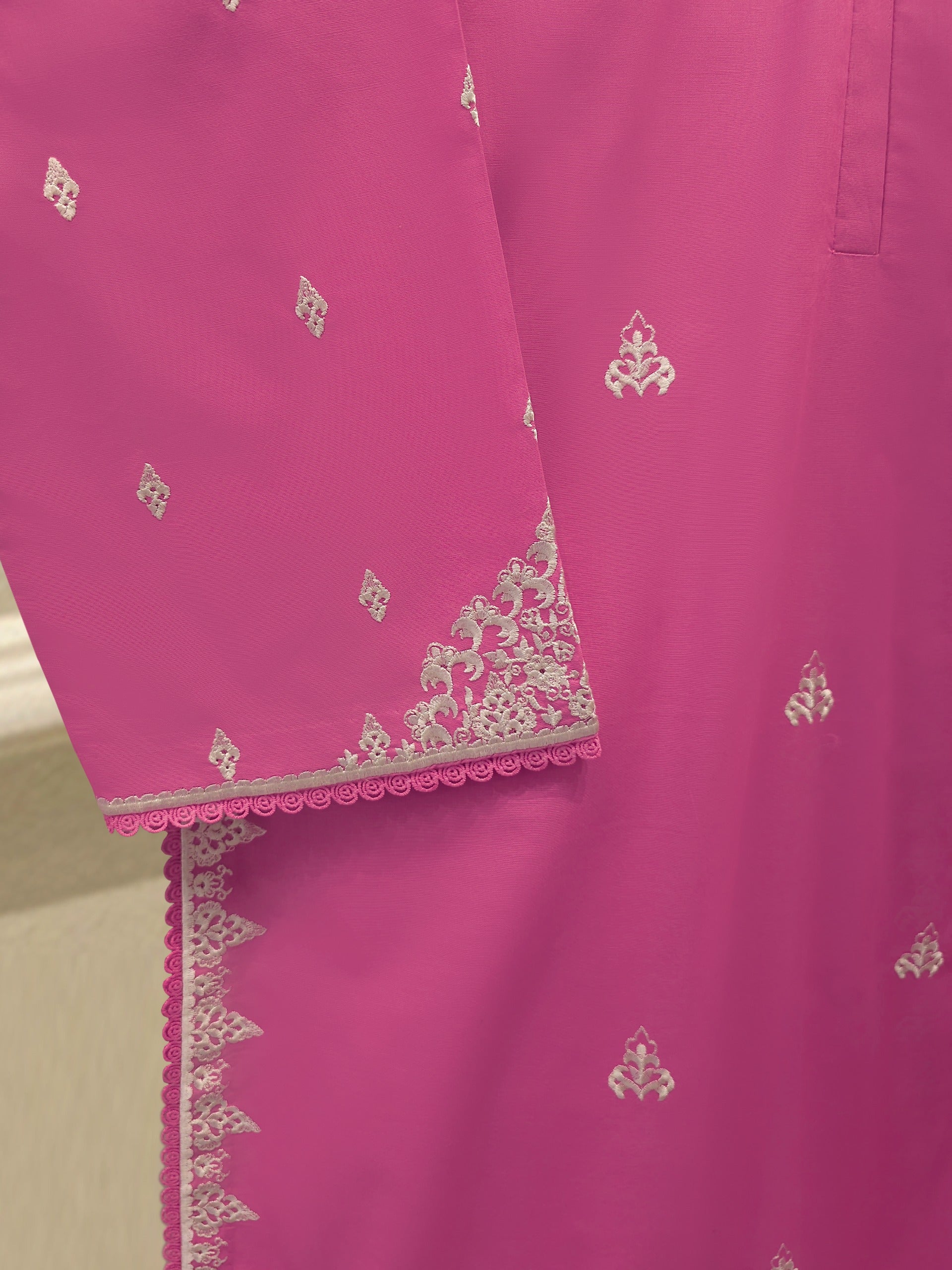 3 Piece - Embroidered Cambric Suit  S113026 - Image 3
