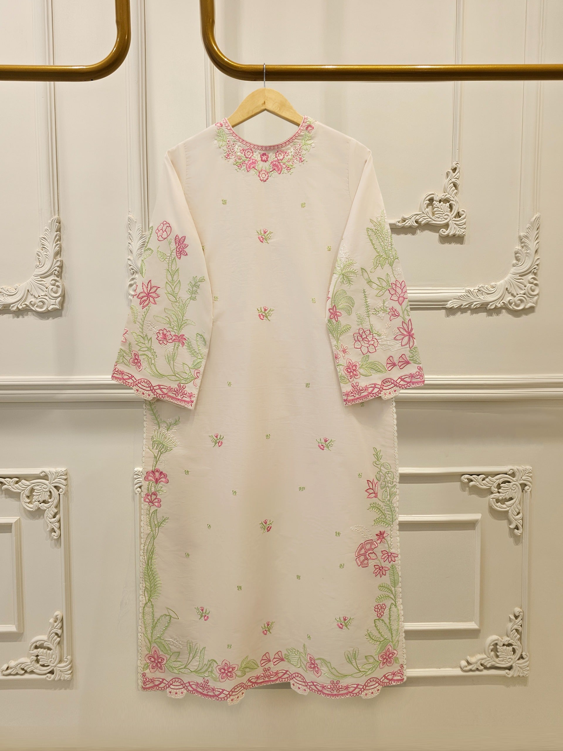 3 Piece - Embroidered Cambric Suit  S113083 - Image 4