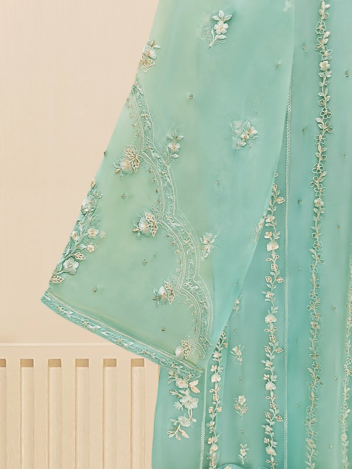 3 Piece - Embroidered Chiffon Suit S109414 - Image 3