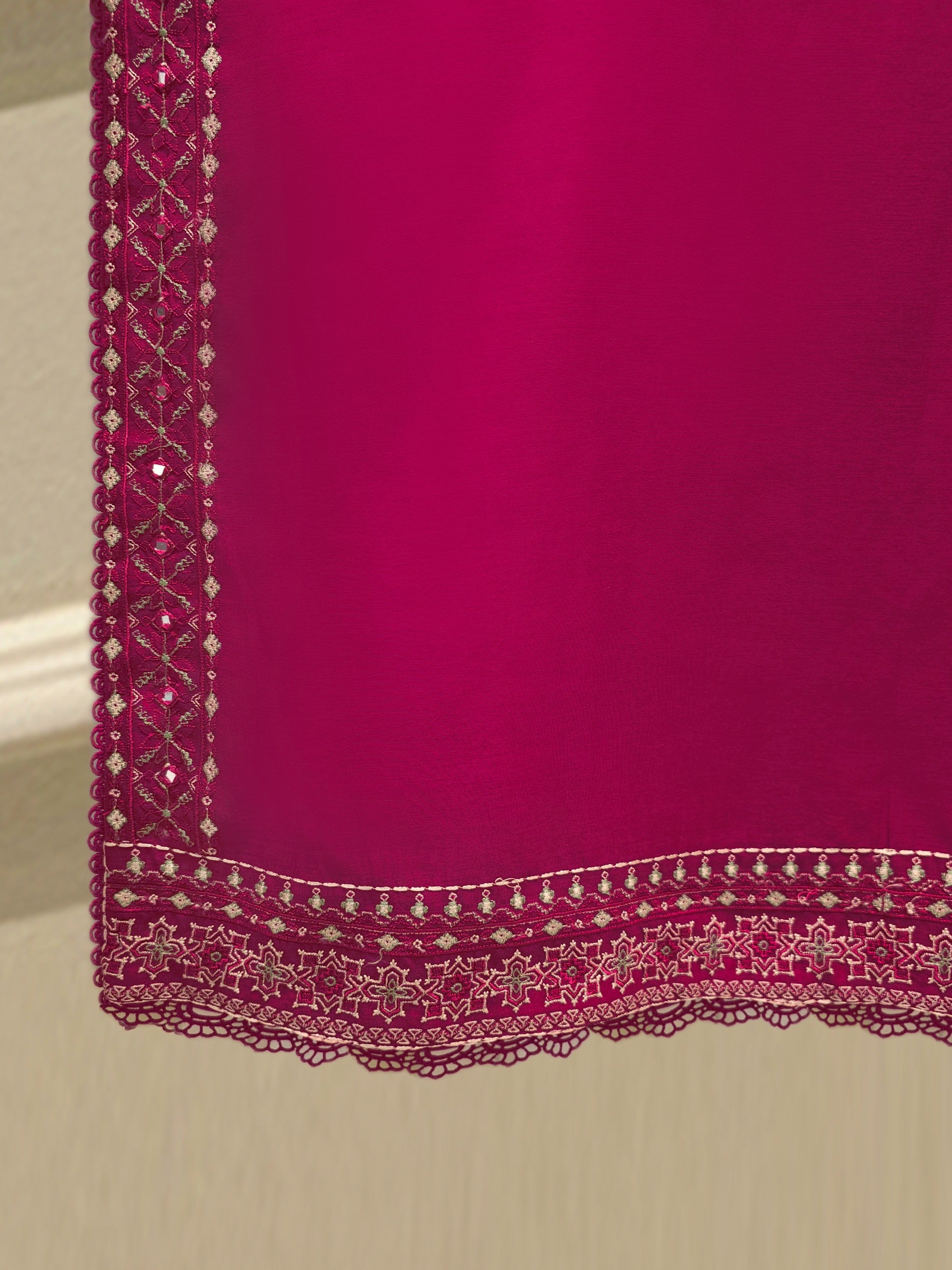 3 Piece - Embroidered Kora Cotton Silk Suit S112451 - Image 4